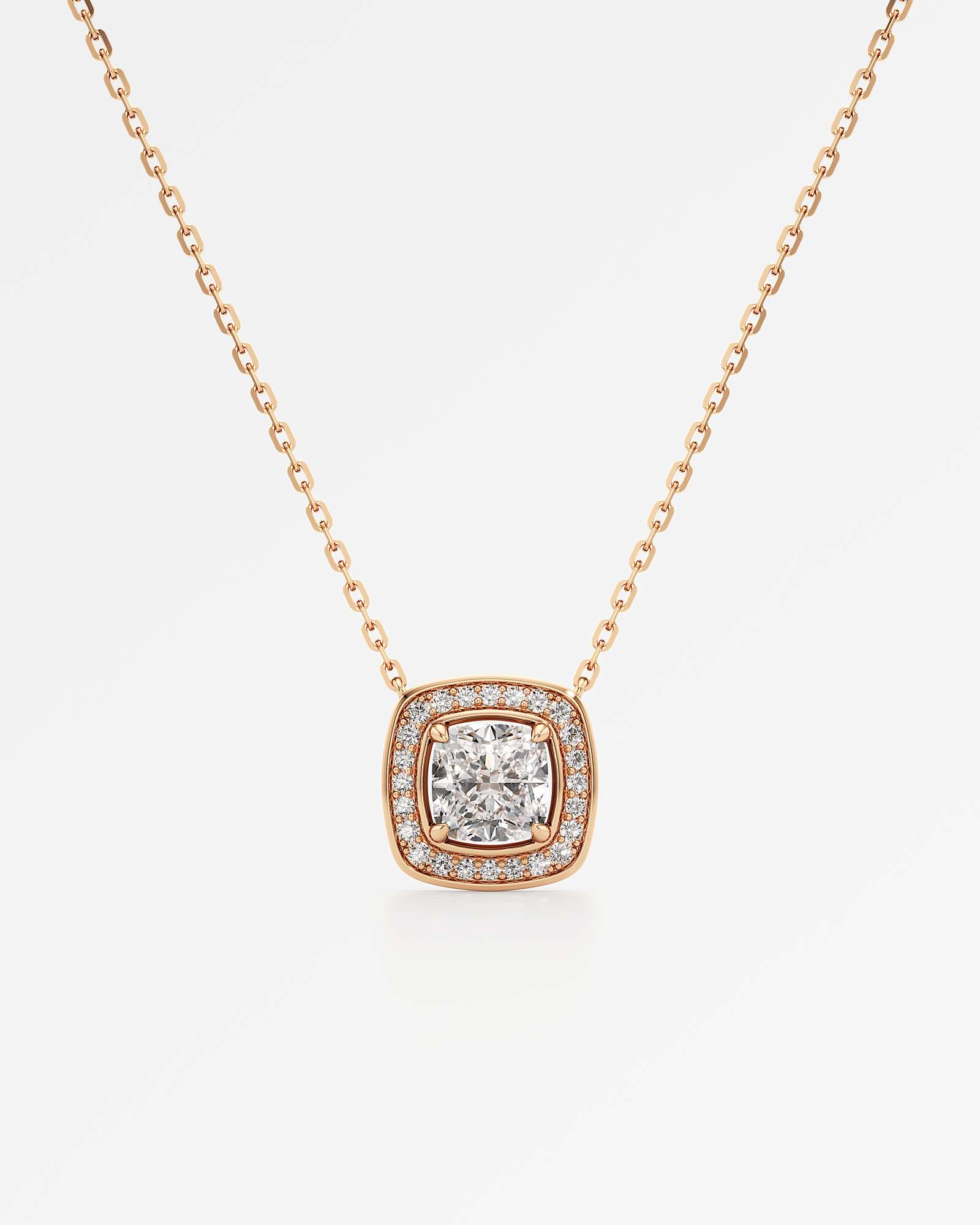 Celeste Diamond Halo Necklace 2 ct Cushion Cut in 14K Rose Gold – view 1