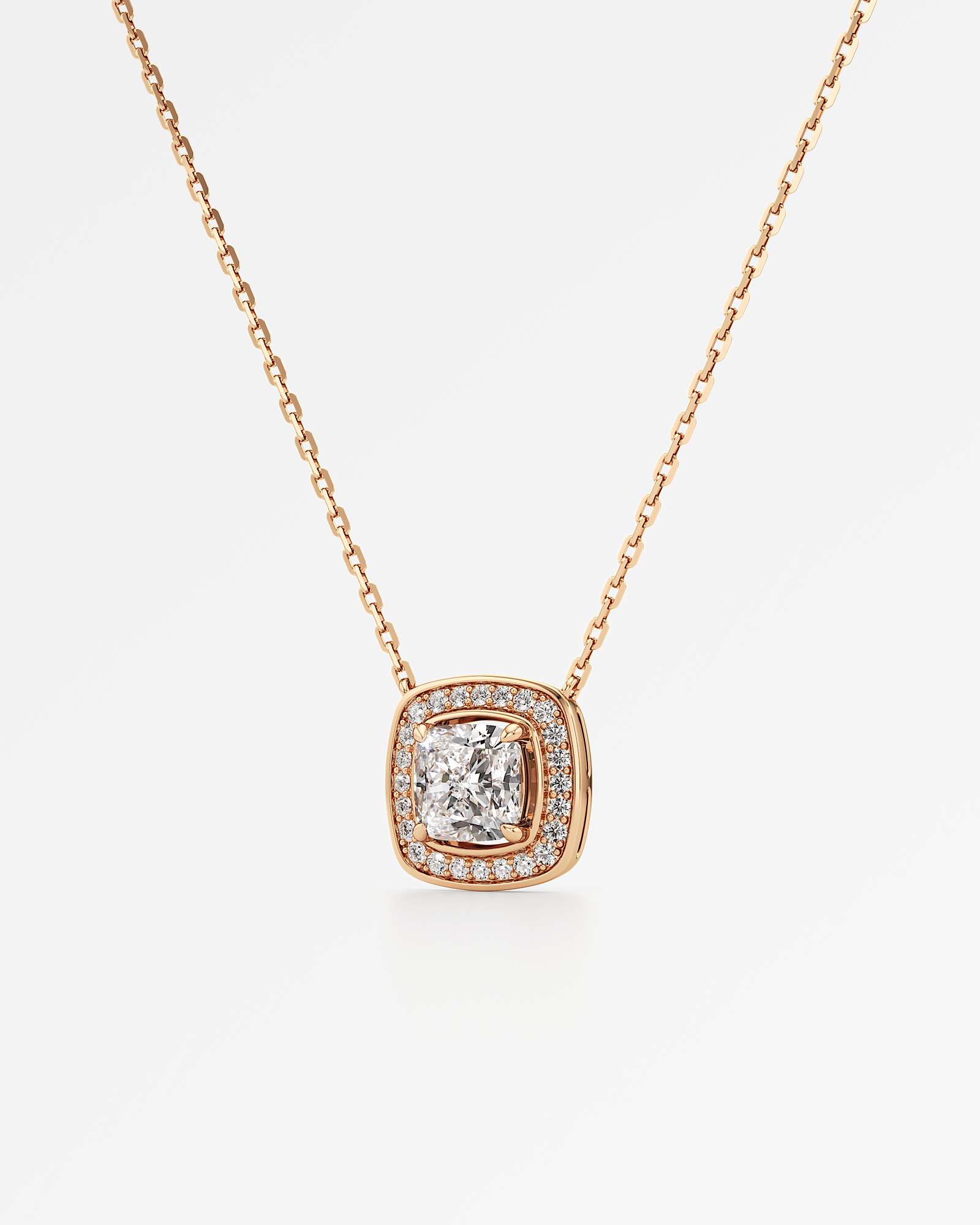 Celeste Diamond Halo Necklace 1.50 ct Cushion Cut in 14K Rose Gold – view 2