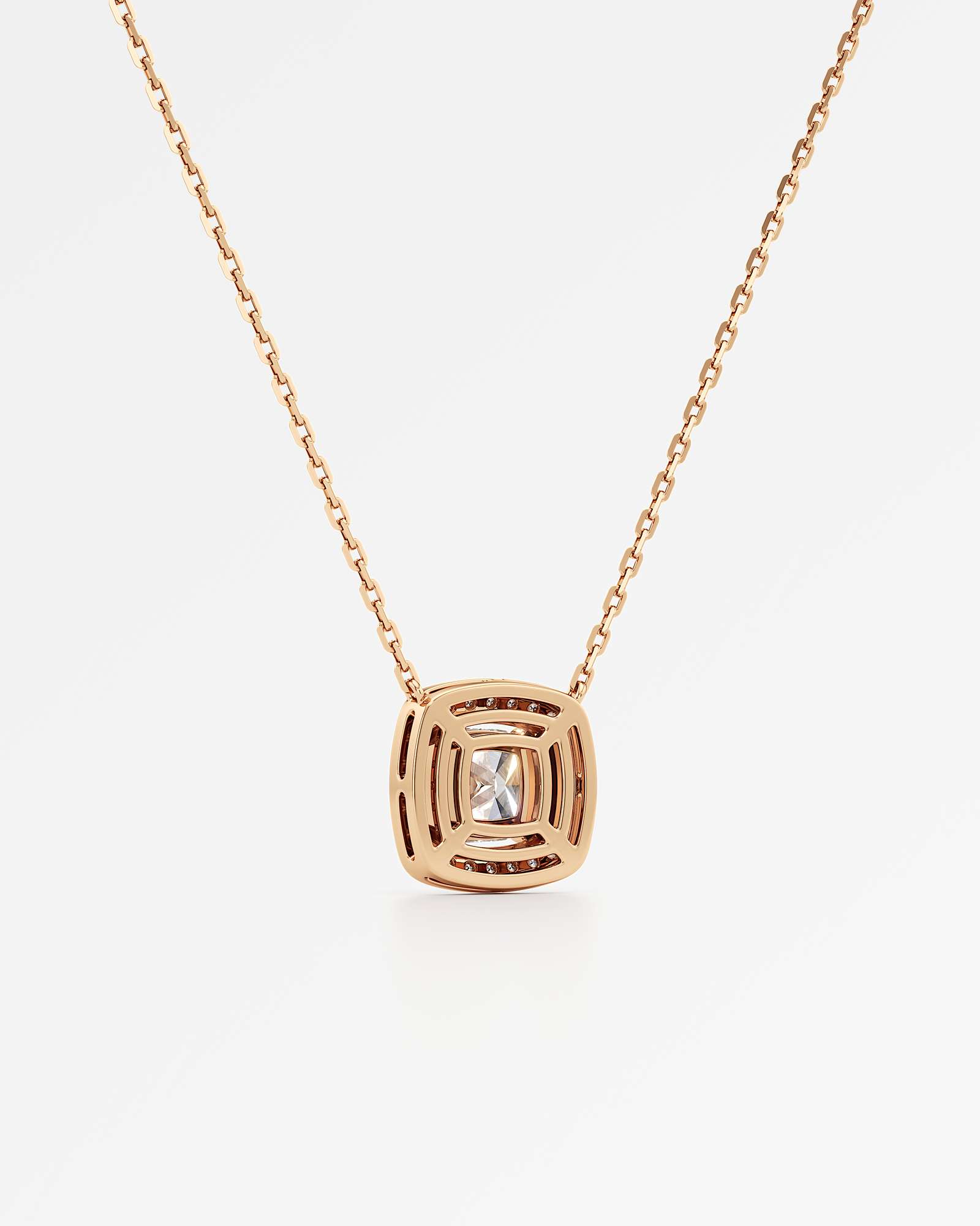 Celeste Diamond Halo Necklace 2 ct Cushion Cut in 18K Rose Gold – view 3