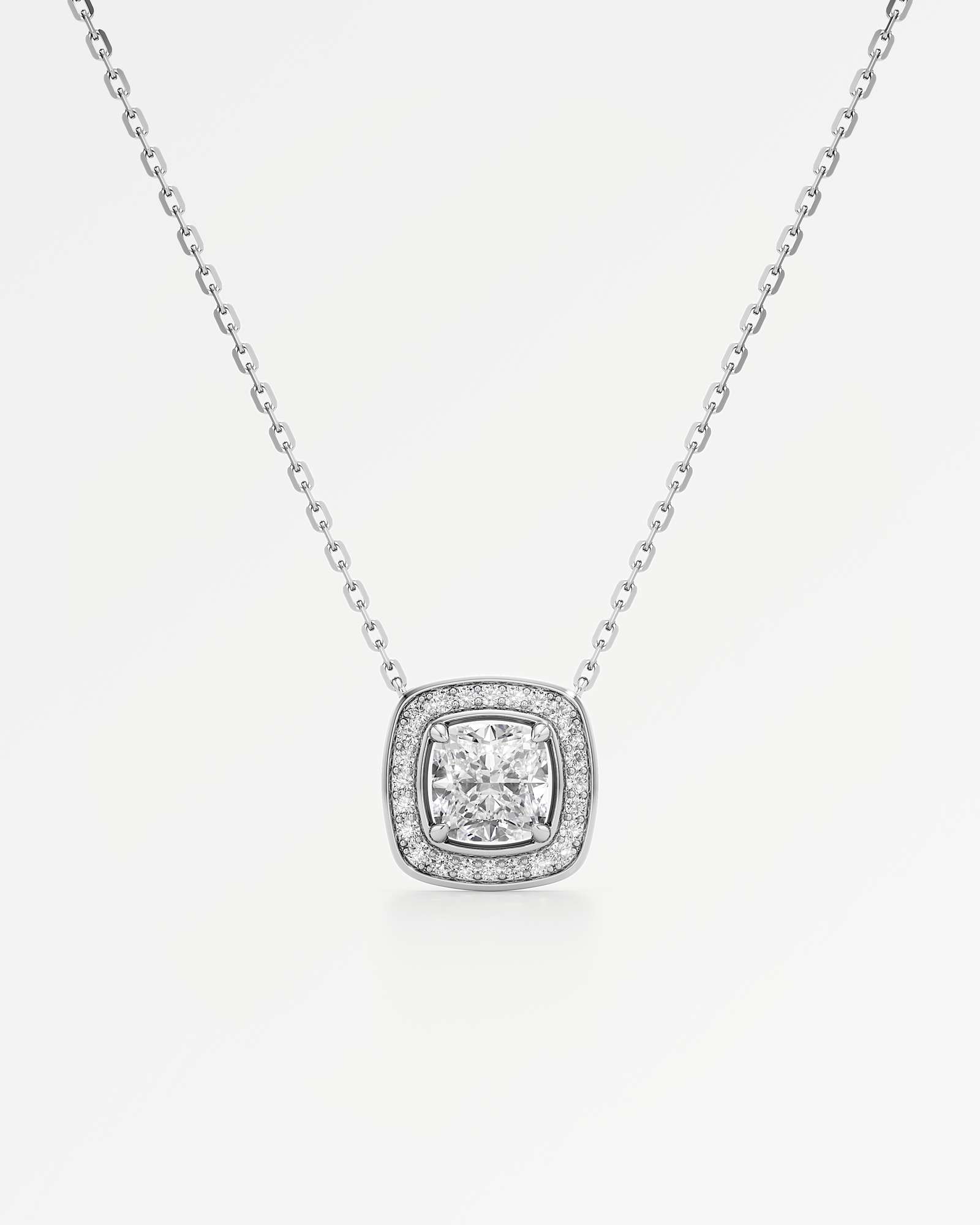 Celeste Diamond Halo Necklace 1.50 ct Cushion Cut in 14K White Gold – view 1