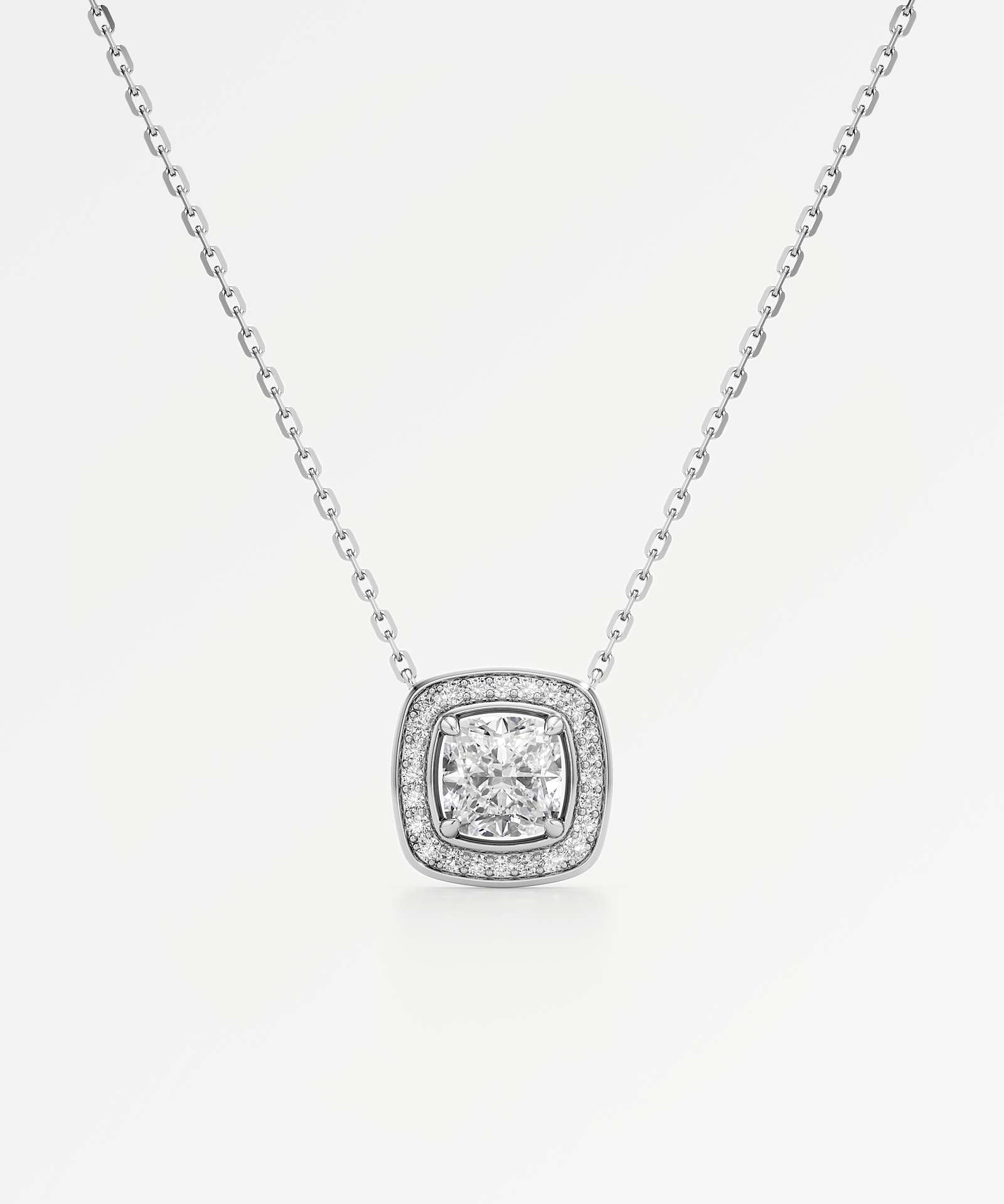 Celeste Diamond Halo Necklace 1.50 ct Cushion Cut in 18K White Gold – view 1