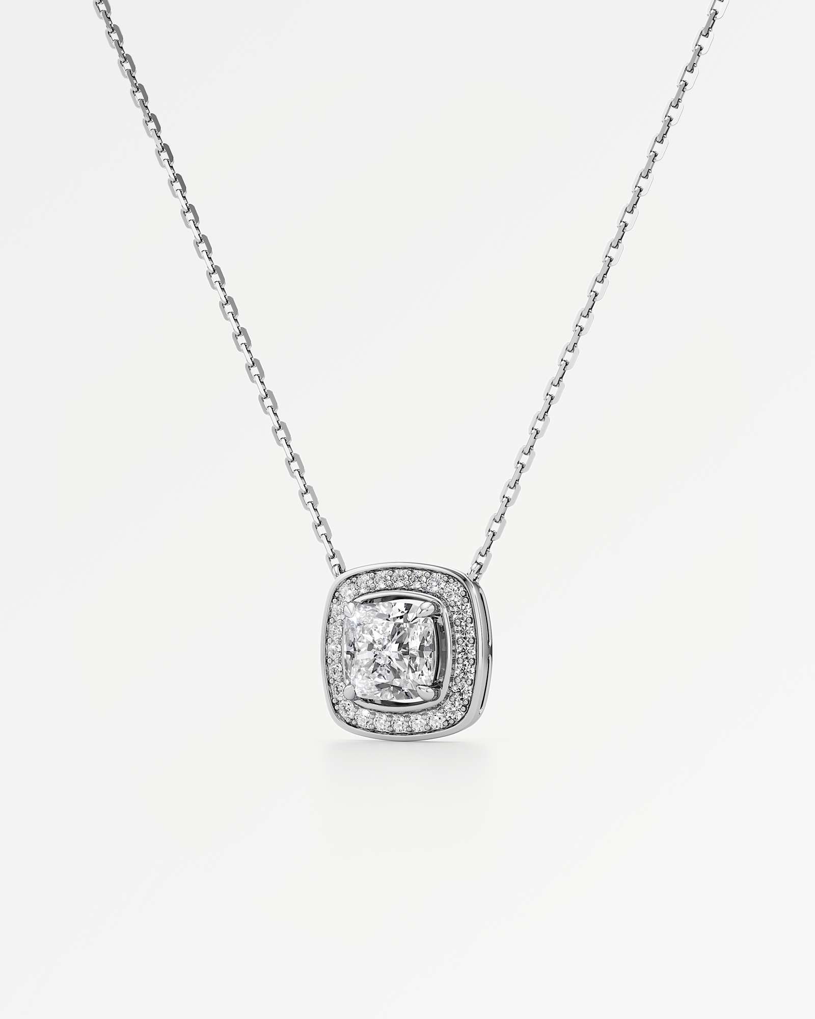 Celeste Diamond Halo Necklace 2 ct Cushion Cut in 14K White Gold – view 2