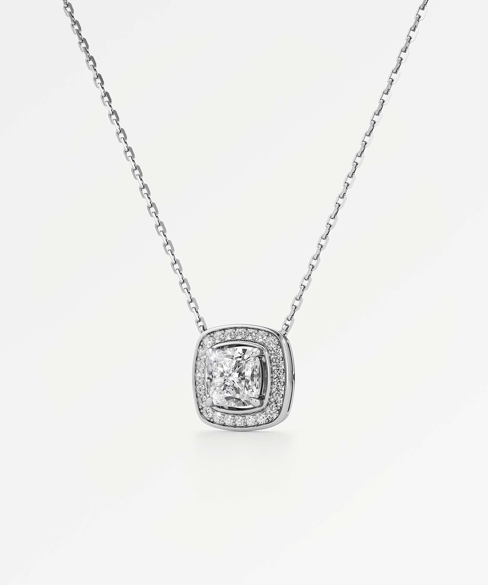Celeste Diamond Halo Necklace 1.50 ct Cushion Cut in 18K White Gold – view 2