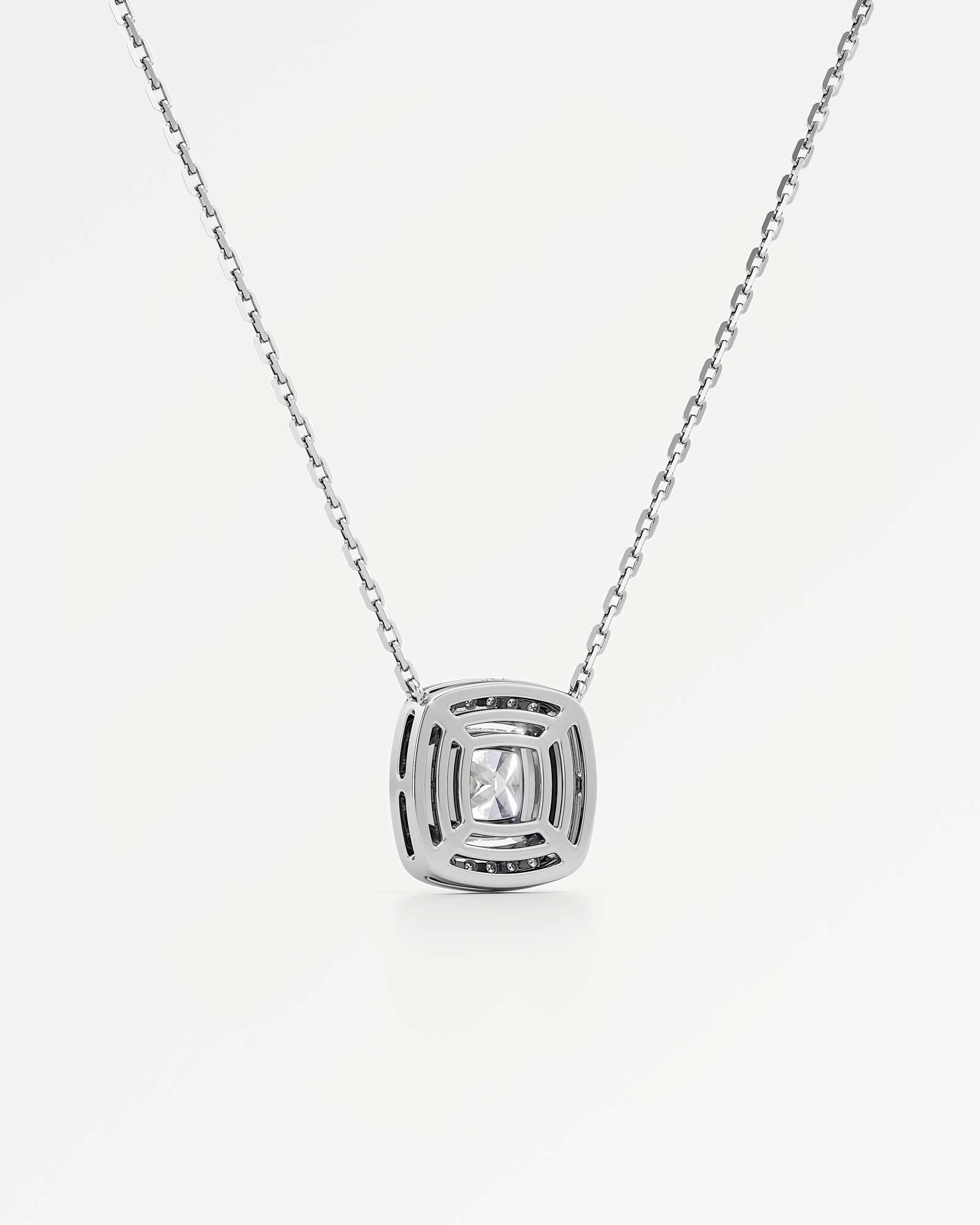 Celeste Diamond Halo Necklace 2 ct Cushion Cut in 18K White Gold – view 3