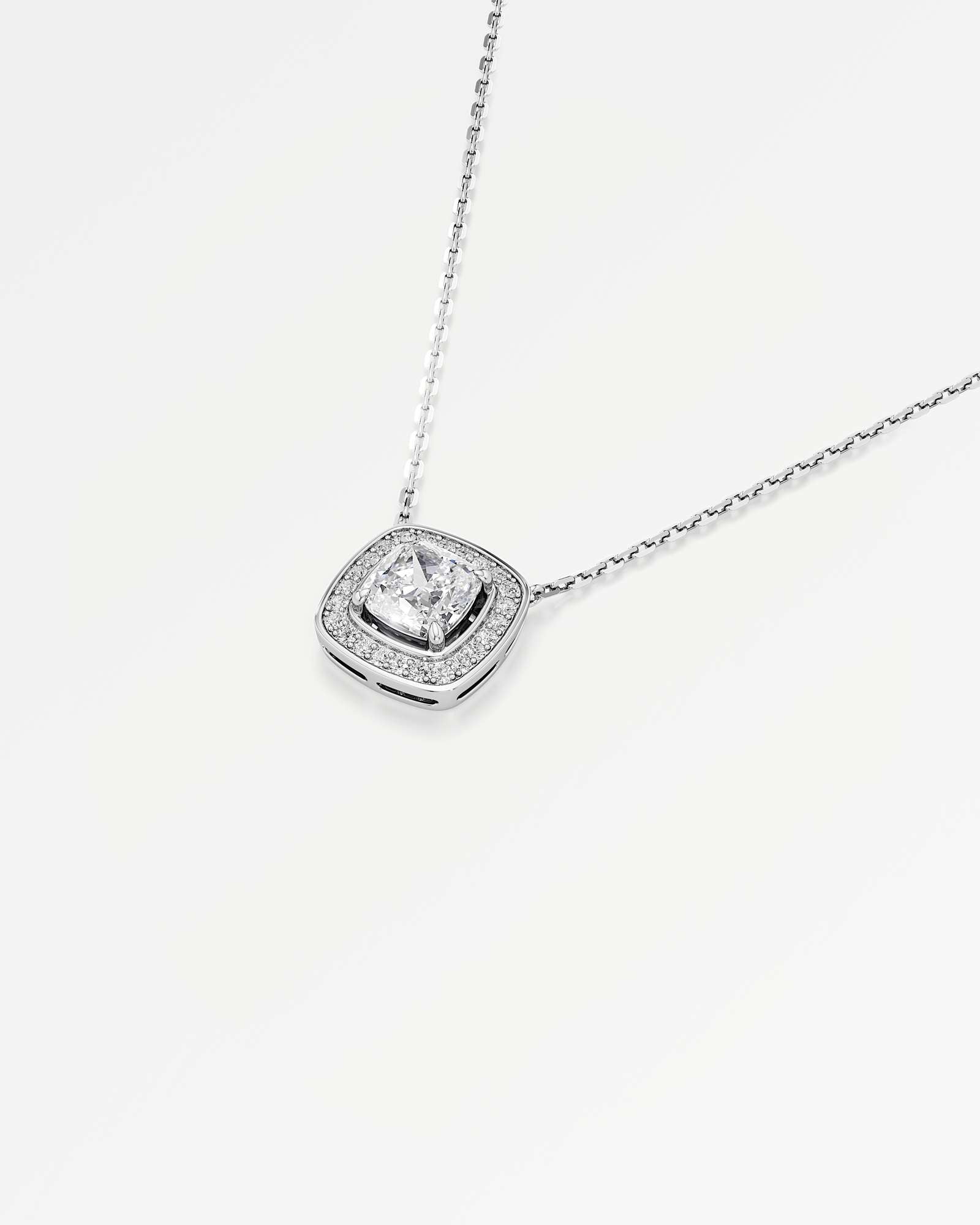 Celeste Diamond Halo Necklace 2 ct Cushion Cut in 14K White Gold – view 4