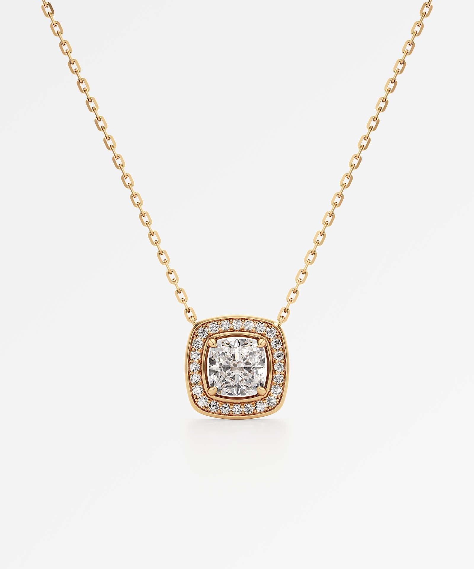 Celeste Diamond Halo Necklace 1.50 ct Cushion Cut in 18K Yellow Gold – view 1