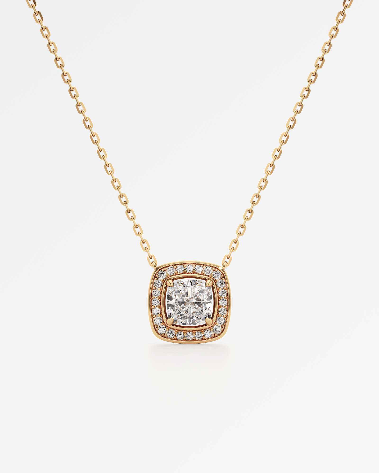 Celeste Diamond Halo Necklace 2 ct Cushion Cut in 14K Yellow Gold – view 1