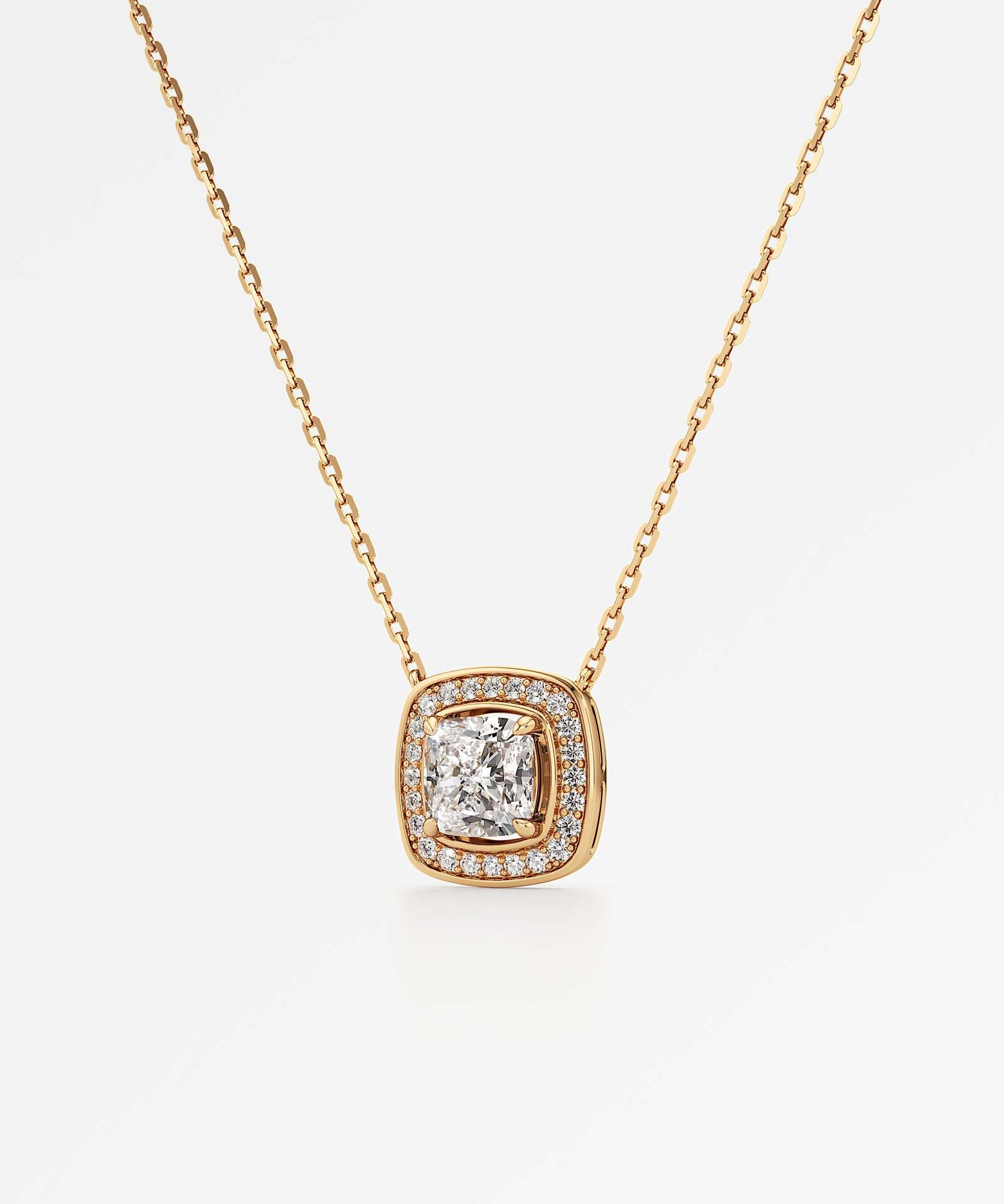 Celeste Diamond Halo Necklace 1.50 ct Cushion Cut in 18K Yellow Gold – view 2
