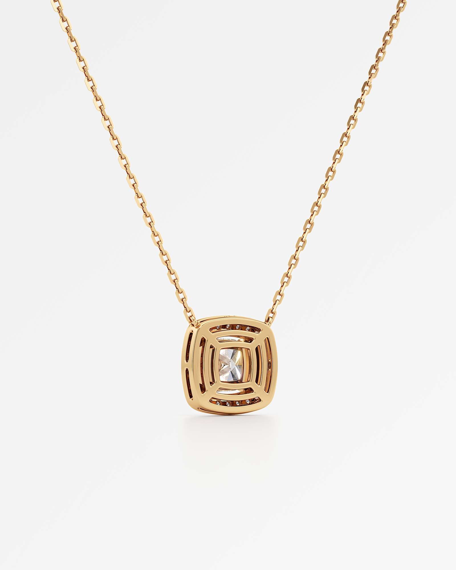 Celeste Diamond Halo Necklace 2 ct Cushion Cut in 14K Yellow Gold – view 3