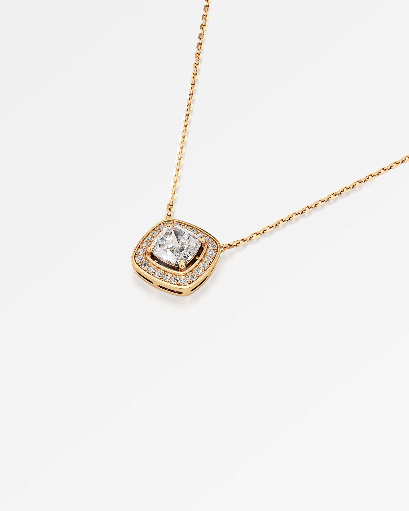 Celeste Diamond Halo Necklace 2 ct Cushion Cut in 14K Yellow Gold – view 4