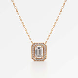 Celeste Diamond Halo Necklace 1.50 ct Emerald Cut in 14K Rose Gold – view 1