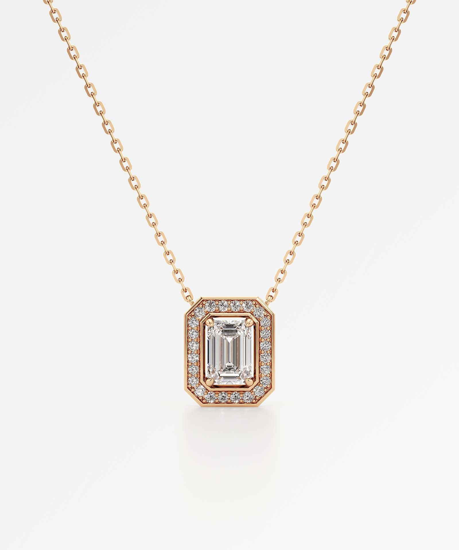 Celeste Diamond Halo Necklace 2 ct Emerald Cut in 14K Rose Gold – view 1