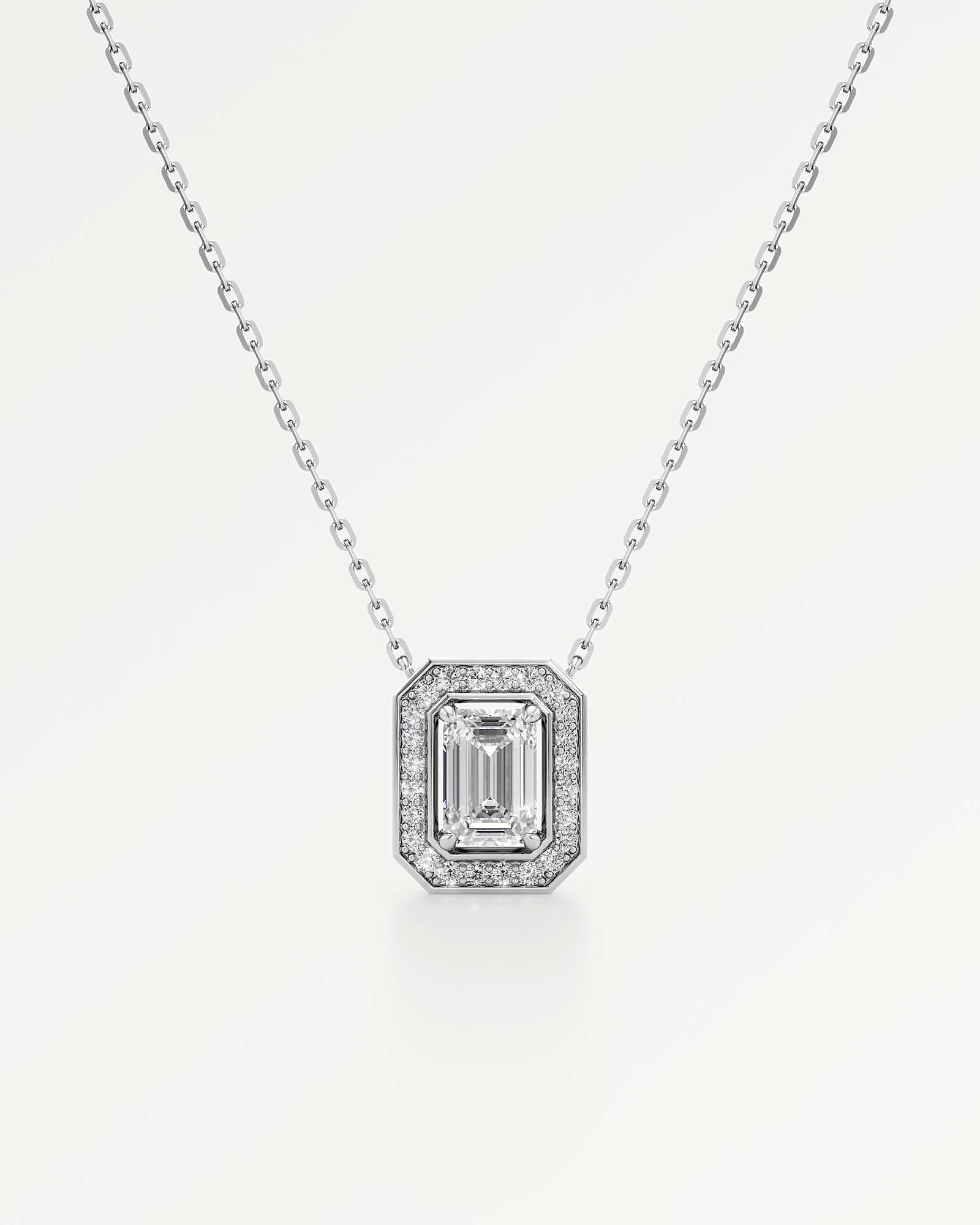 Celeste Diamond Halo Necklace 2 ct Emerald Cut in 18K White Gold – view 1