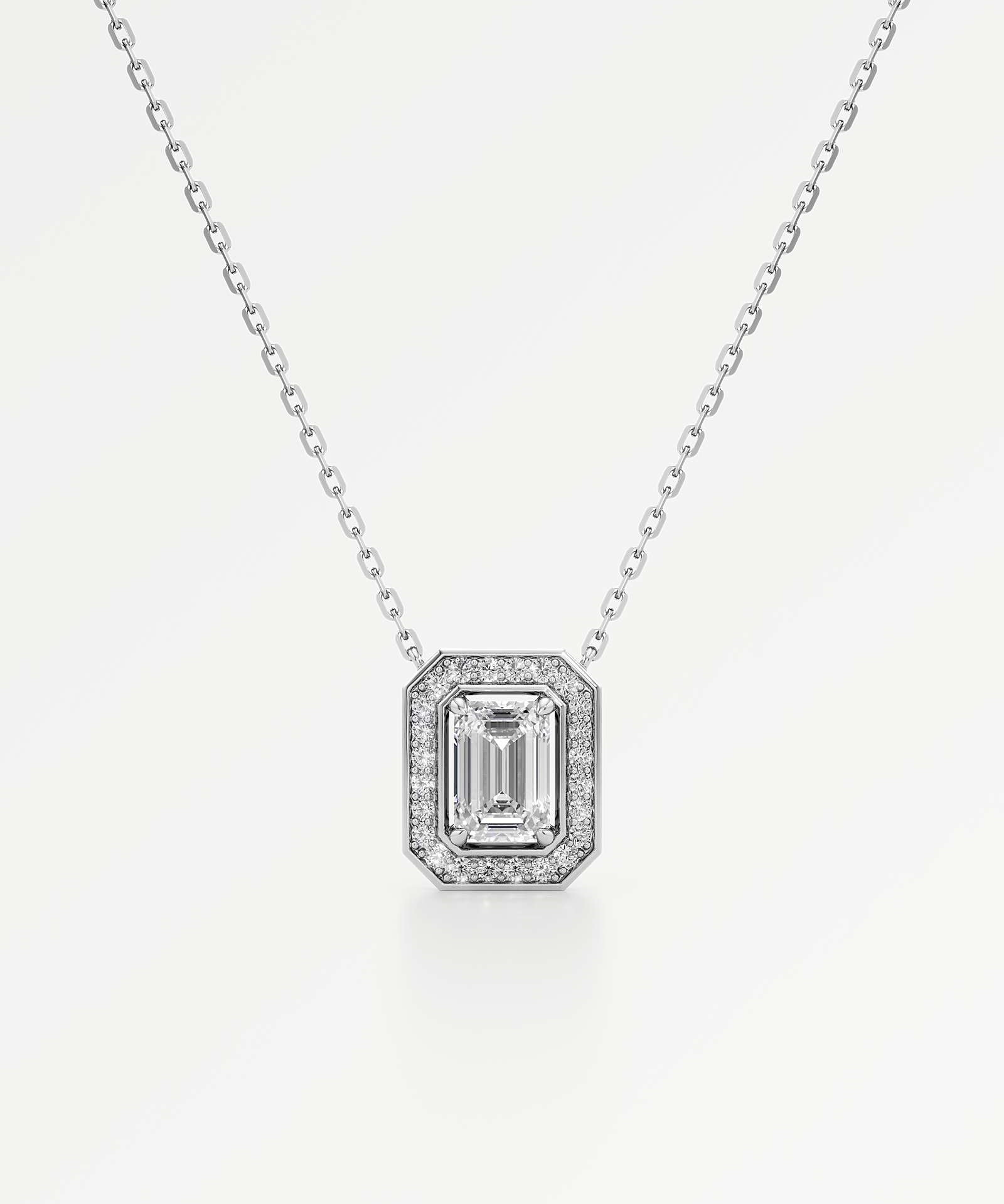 Celeste Diamond Halo Necklace 2 ct Emerald Cut in 14K White Gold – view 1