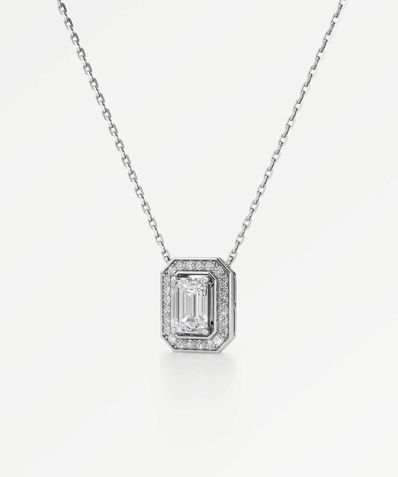 Celeste Diamond Halo Necklace 2 ct Emerald Cut in 18K White Gold – view 2