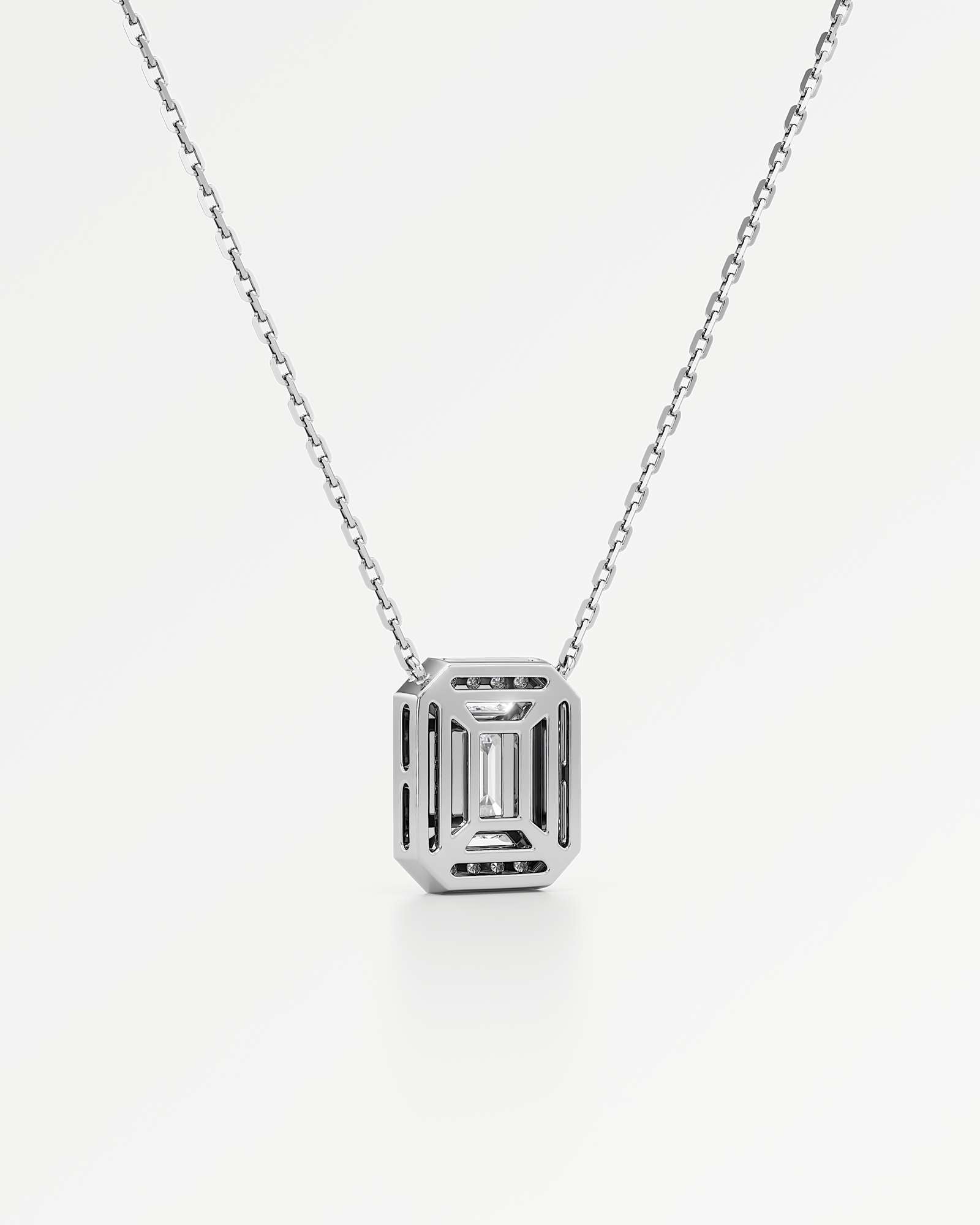 Celeste Diamond Halo Necklace 2 ct Emerald Cut in 14K White Gold – view 3