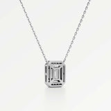 Celeste Diamond Halo Necklace 2 ct Emerald Cut in 18K White Gold – view 3