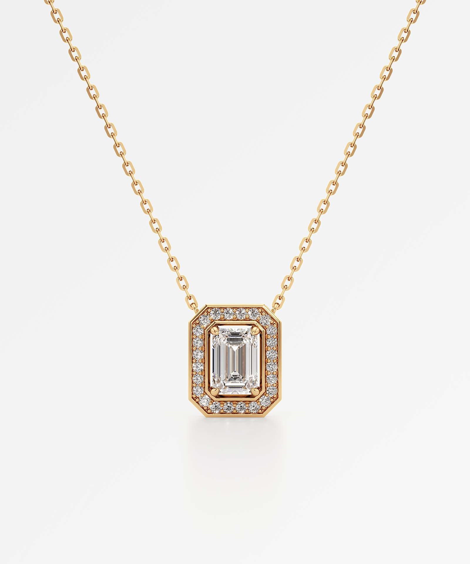 Celeste Diamond Halo Necklace 1.50 ct Emerald Cut in 14K Yellow Gold – view 1