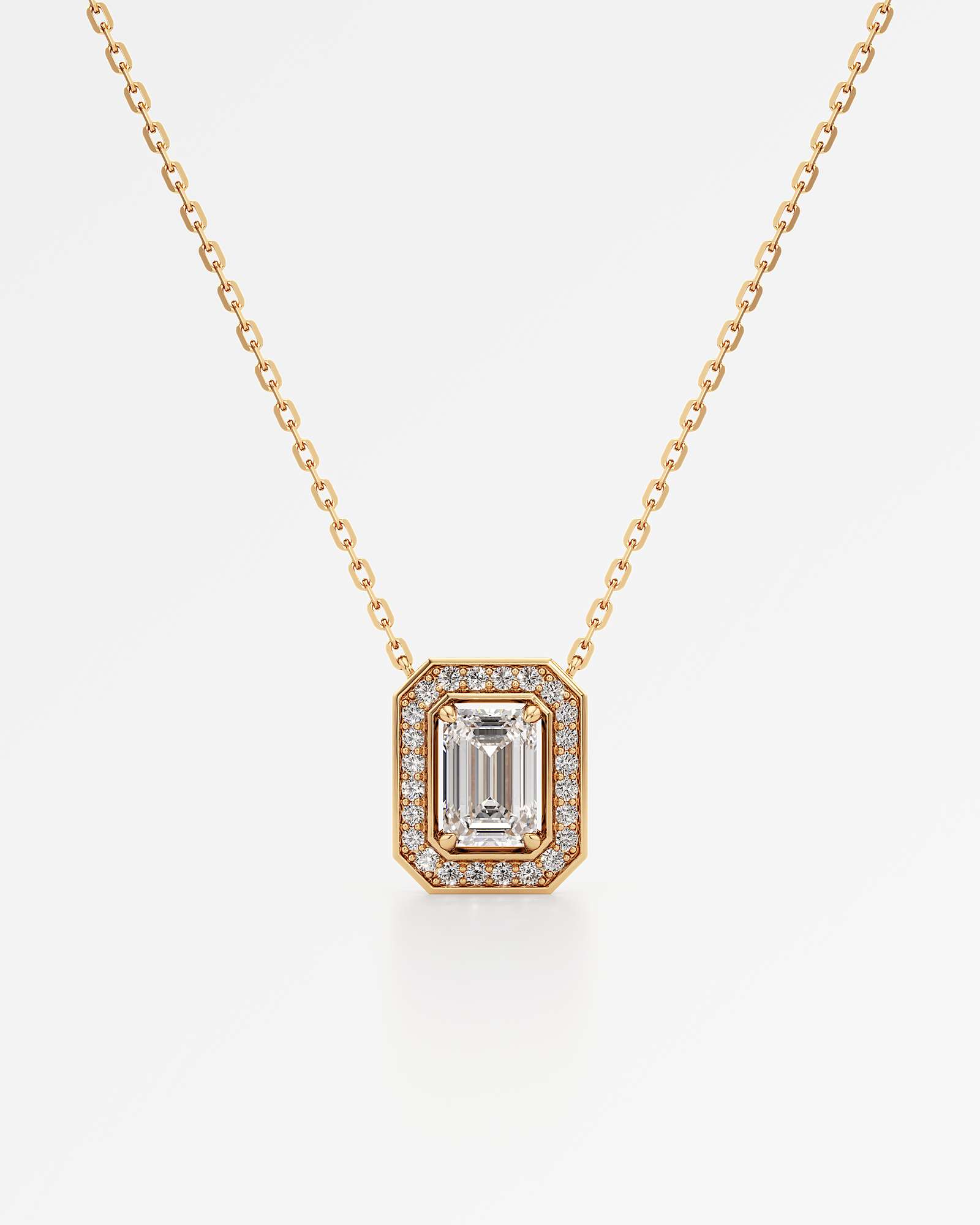 Celeste Diamond Halo Necklace 2 ct Emerald Cut in 18K Yellow Gold – view 1