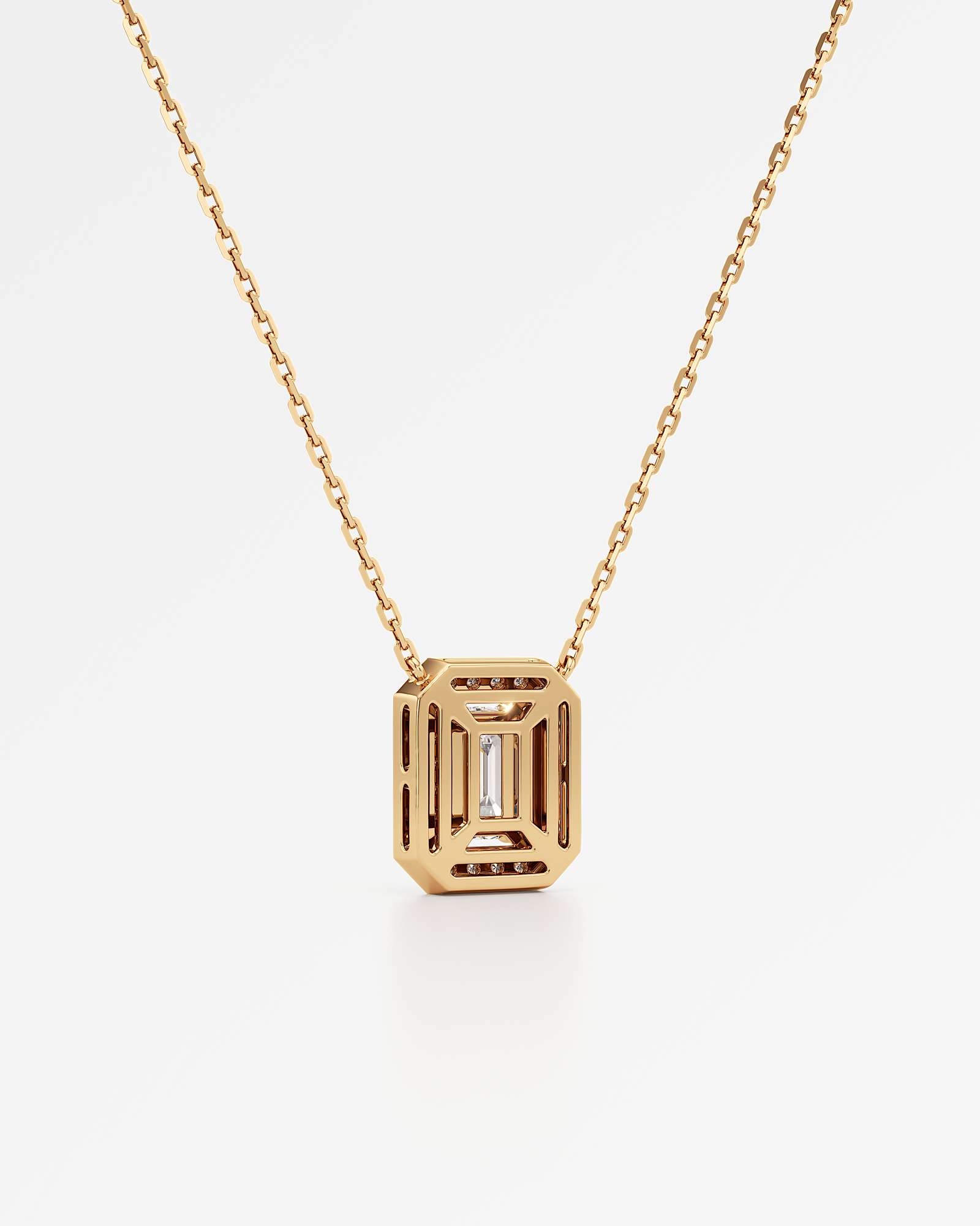 Celeste Diamond Halo Necklace 2 ct Emerald Cut in 18K Yellow Gold – view 3