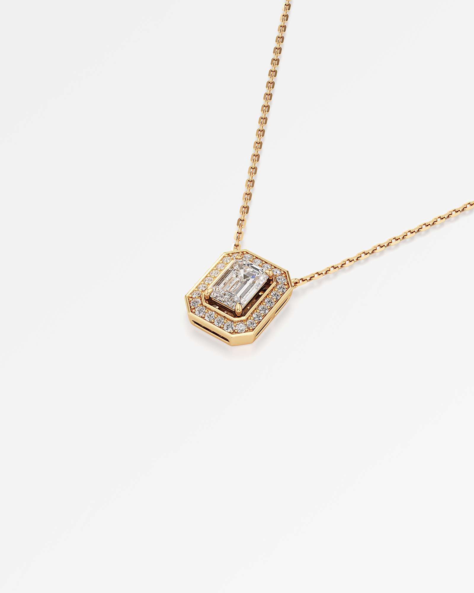 Celeste Diamond Halo Necklace 2 ct Emerald Cut in 18K Yellow Gold – view 4