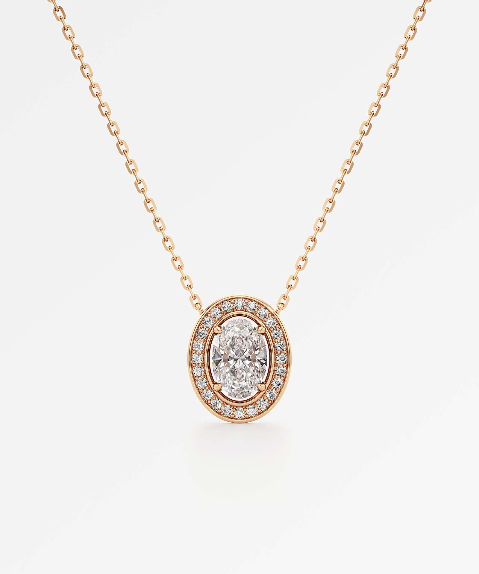 Celeste Diamond Halo Necklace 1.50 ct Oval Cut in 18K Rose Gold – view 1