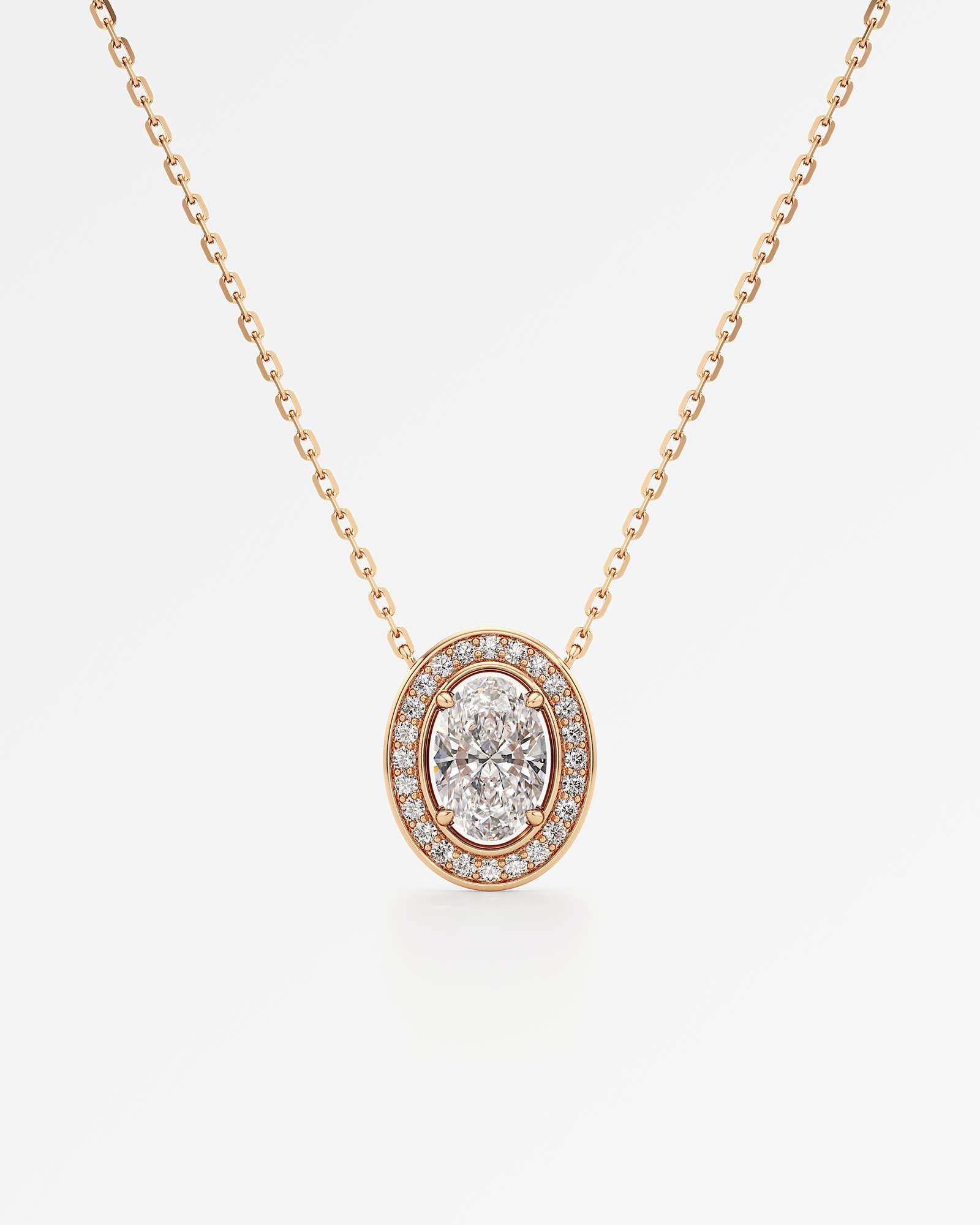 Celeste Diamond Halo Necklace 2 ct Oval Cut in 14K Rose Gold – view 1