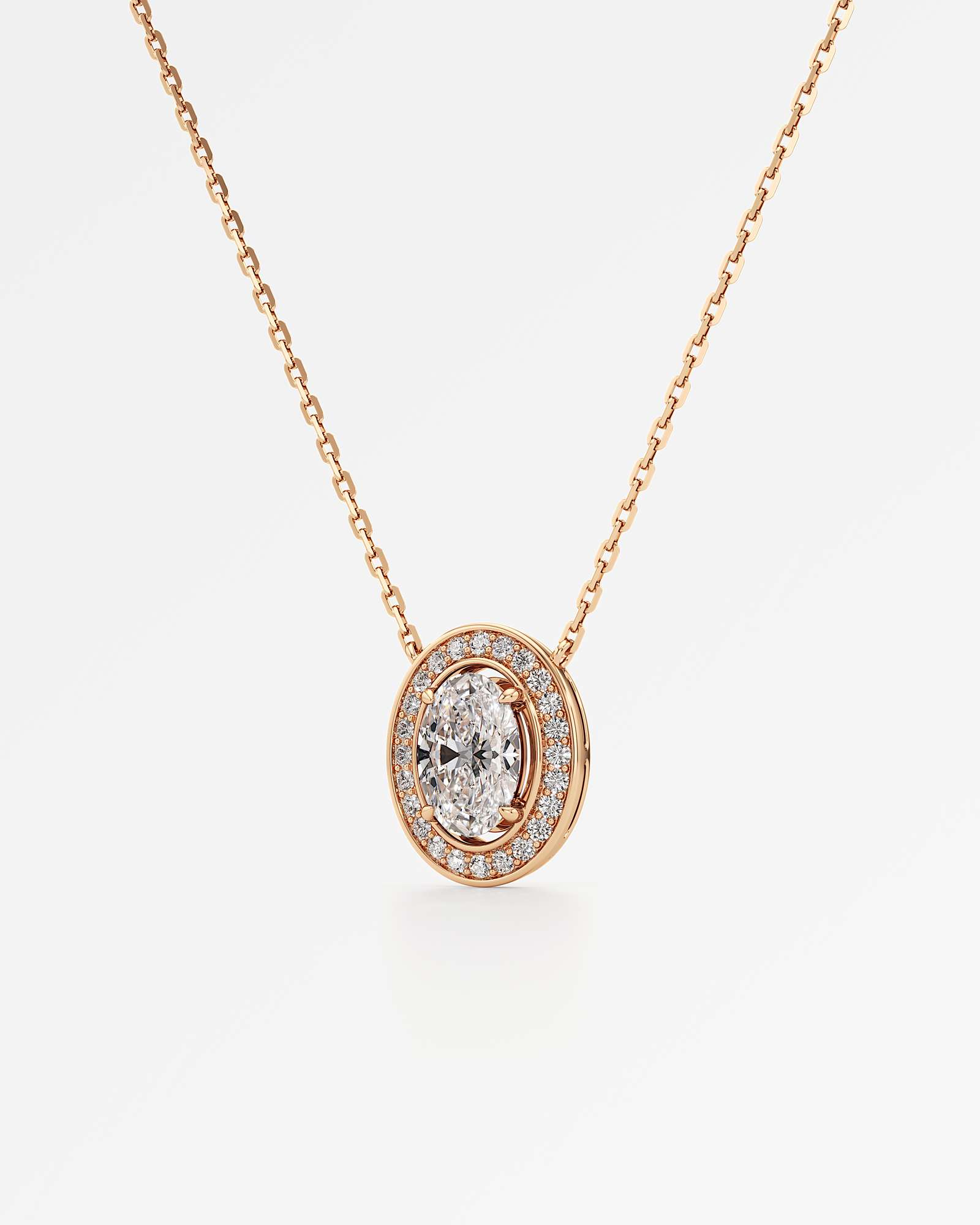 Celeste Diamond Halo Necklace 2 ct Oval Cut in 14K Rose Gold – view 2