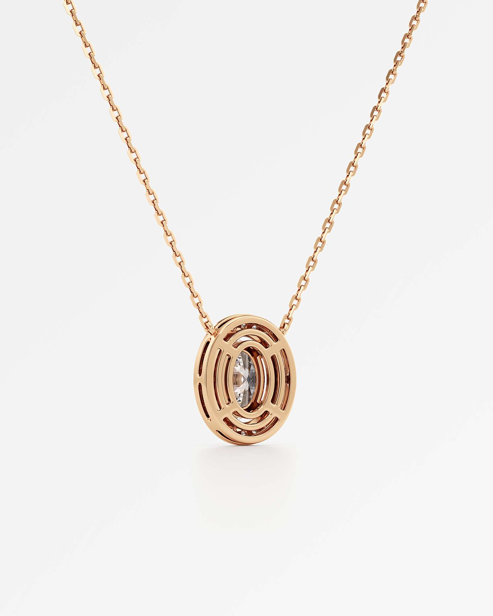 Celeste Diamond Halo Necklace 1.50 ct Oval Cut in 14K Rose Gold – view 3