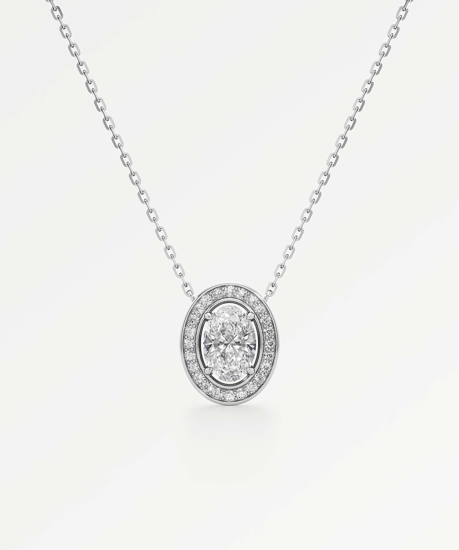 Celeste Diamond Halo Necklace 1.50 ct Oval Cut in 14K White Gold – view 1