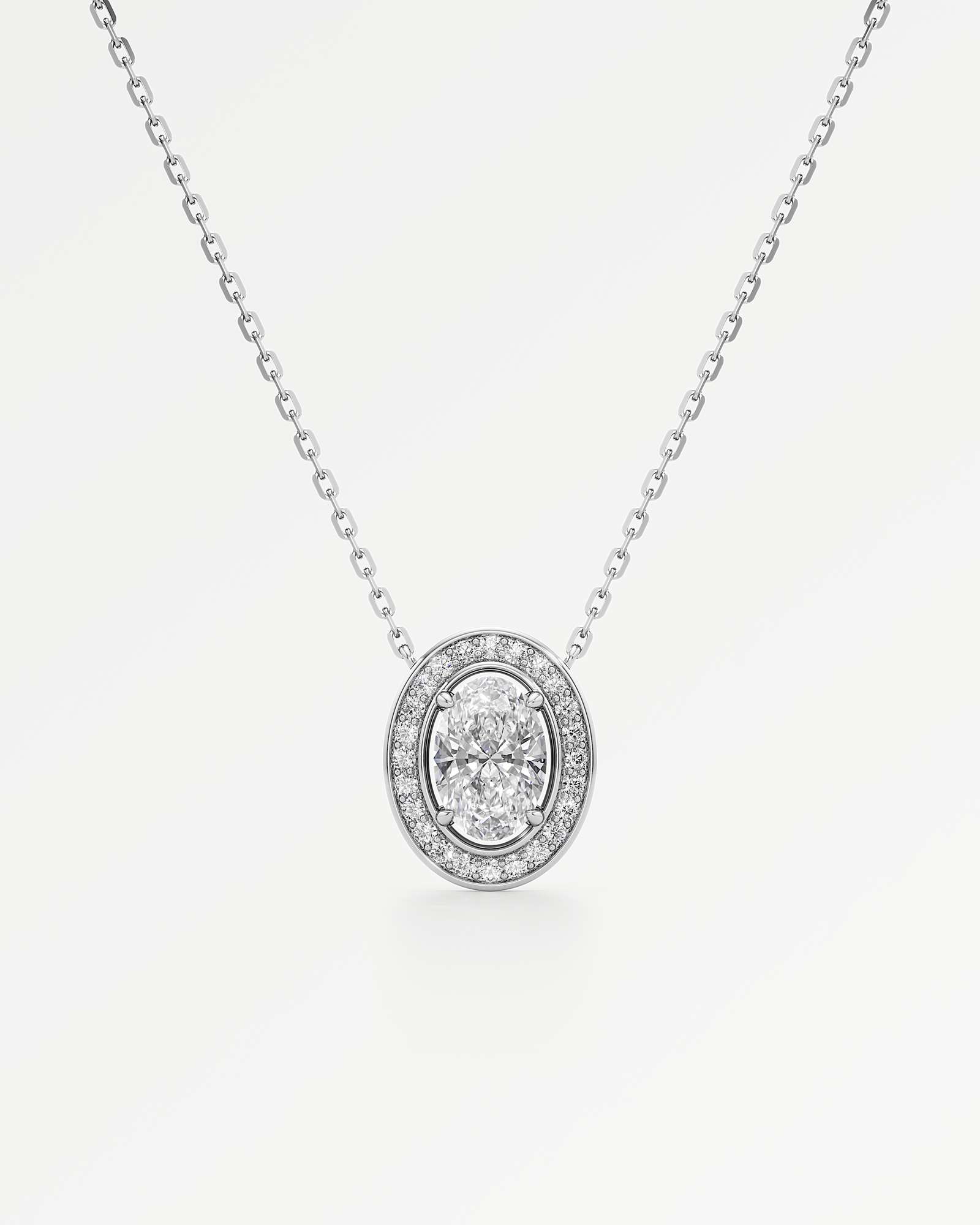 Celeste Diamond Halo Necklace 2 ct Oval Cut in 14K White Gold – view 1