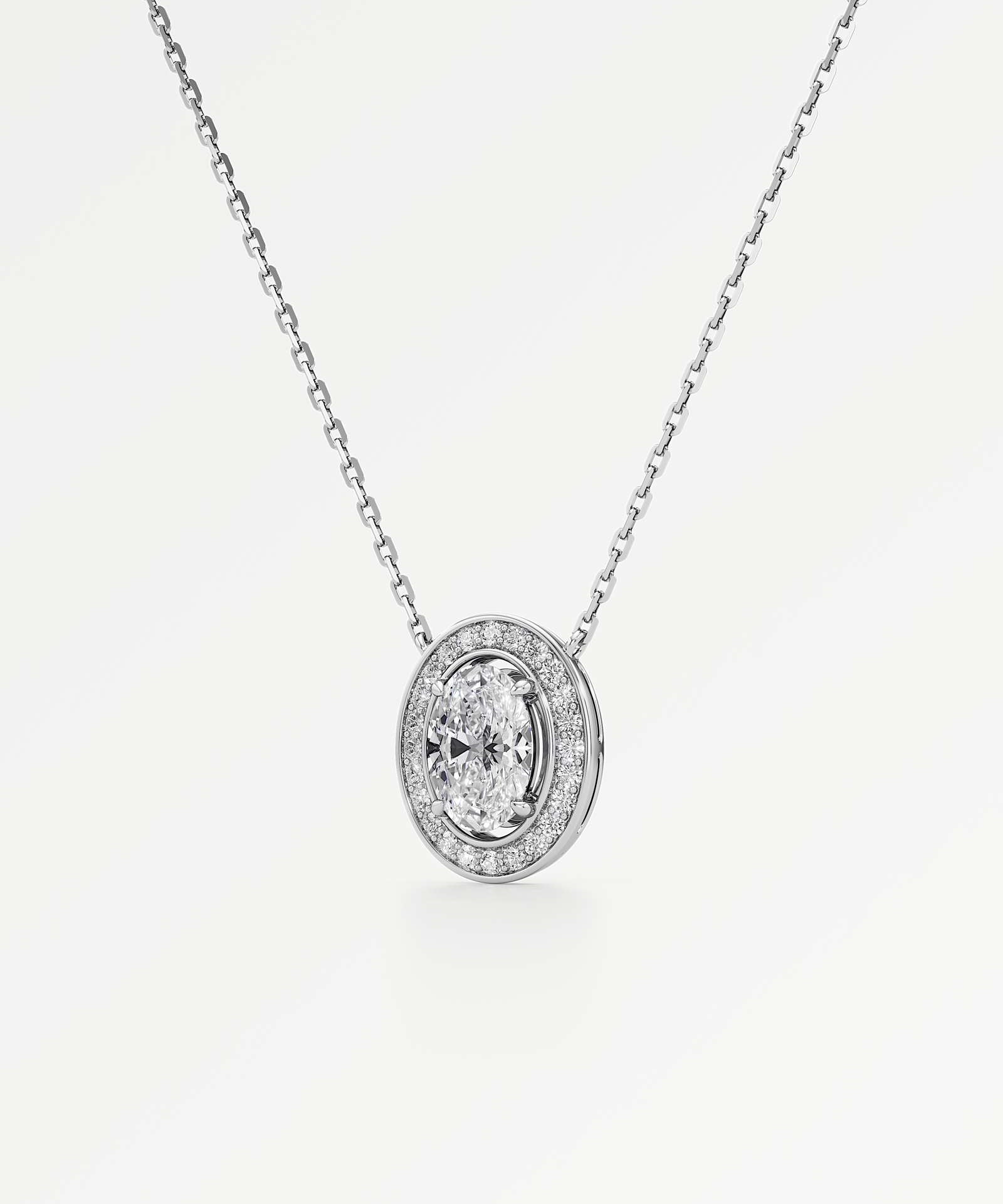 Celeste Diamond Halo Necklace 1.50 ct Oval Cut in 18K White Gold – view 2