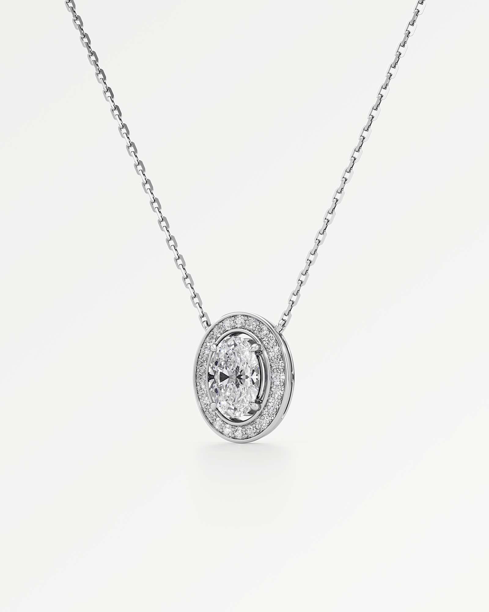 Celeste Diamond Halo Necklace 2 ct Oval Cut in 14K White Gold – view 2