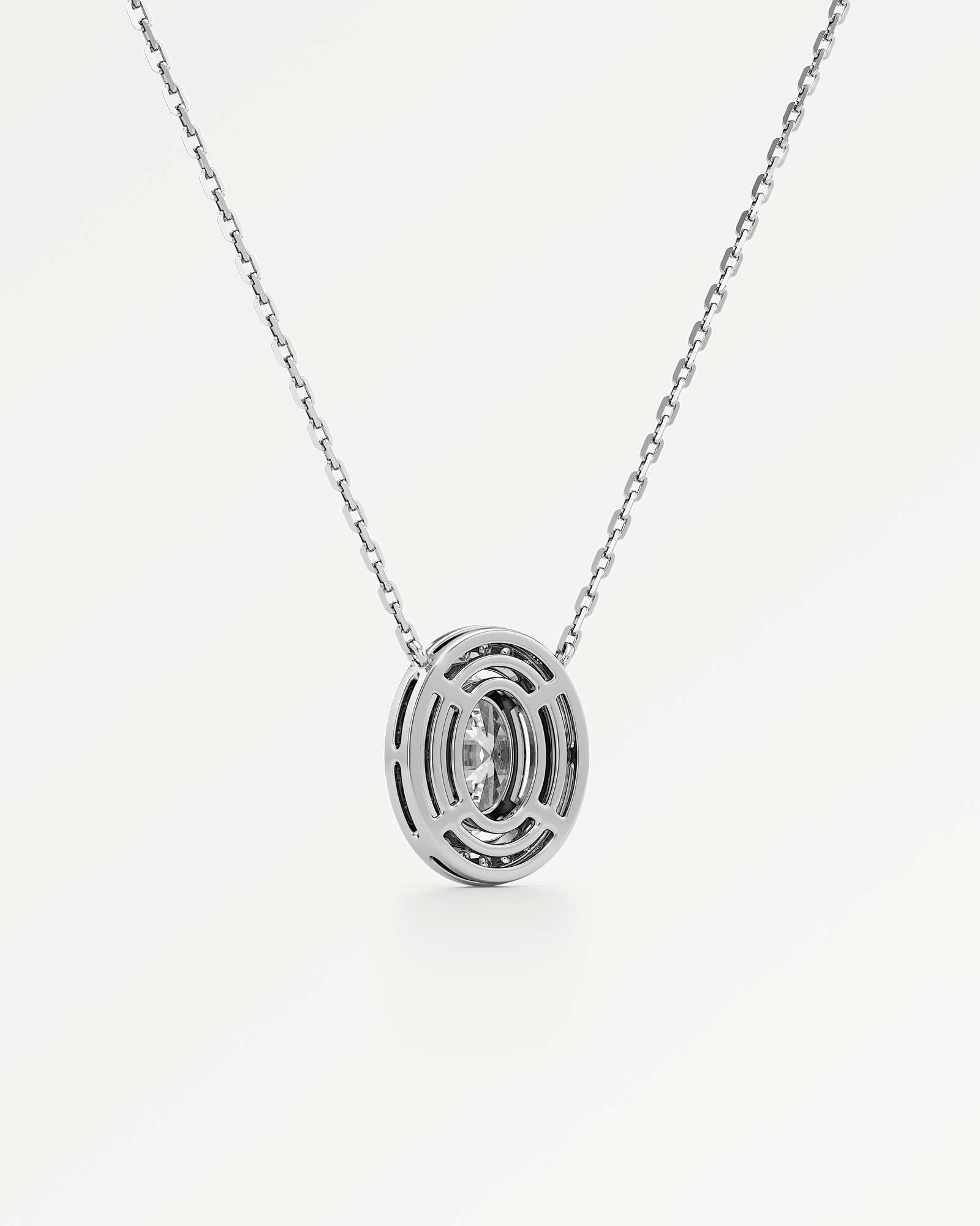 Celeste Diamond Halo Necklace 2 ct Oval Cut in 18K White Gold – view 3