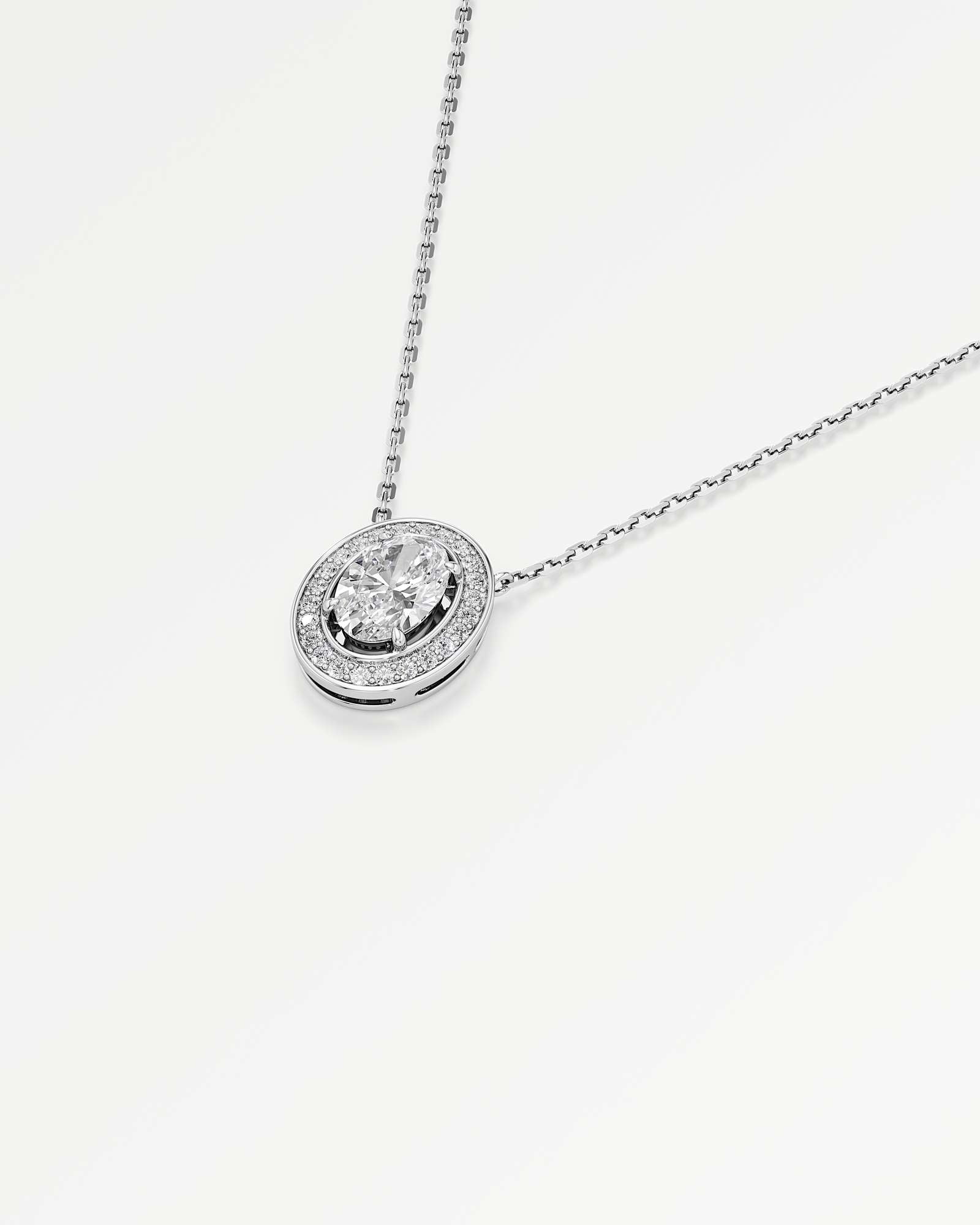 Celeste Diamond Halo Necklace 1.50 ct Oval Cut in 18K White Gold – view 4