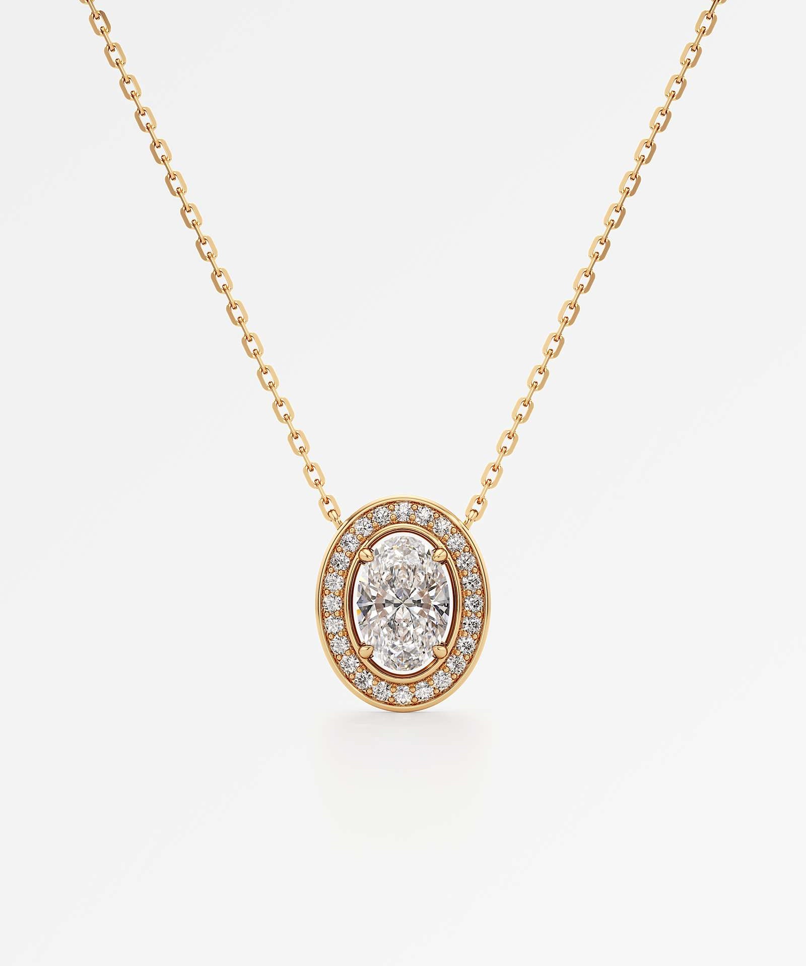 Celeste Diamond Halo Necklace 1.50 ct Oval Cut in 14K Yellow Gold – view 1