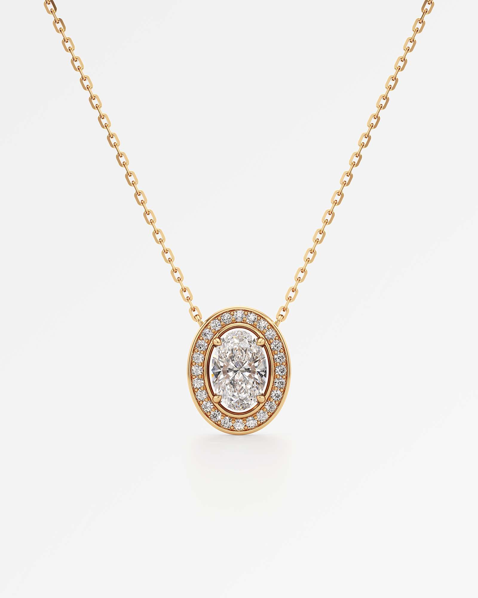 Celeste Diamond Halo Necklace 2 ct Oval Cut in 14K Yellow Gold – view 1