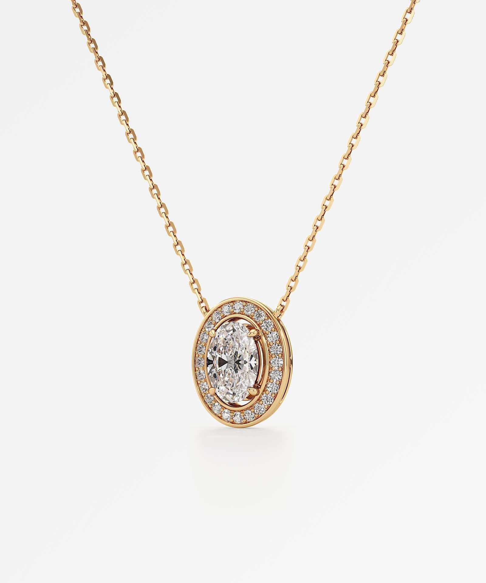 Celeste Diamond Halo Necklace 1.50 ct Oval Cut in 14K Yellow Gold – view 2