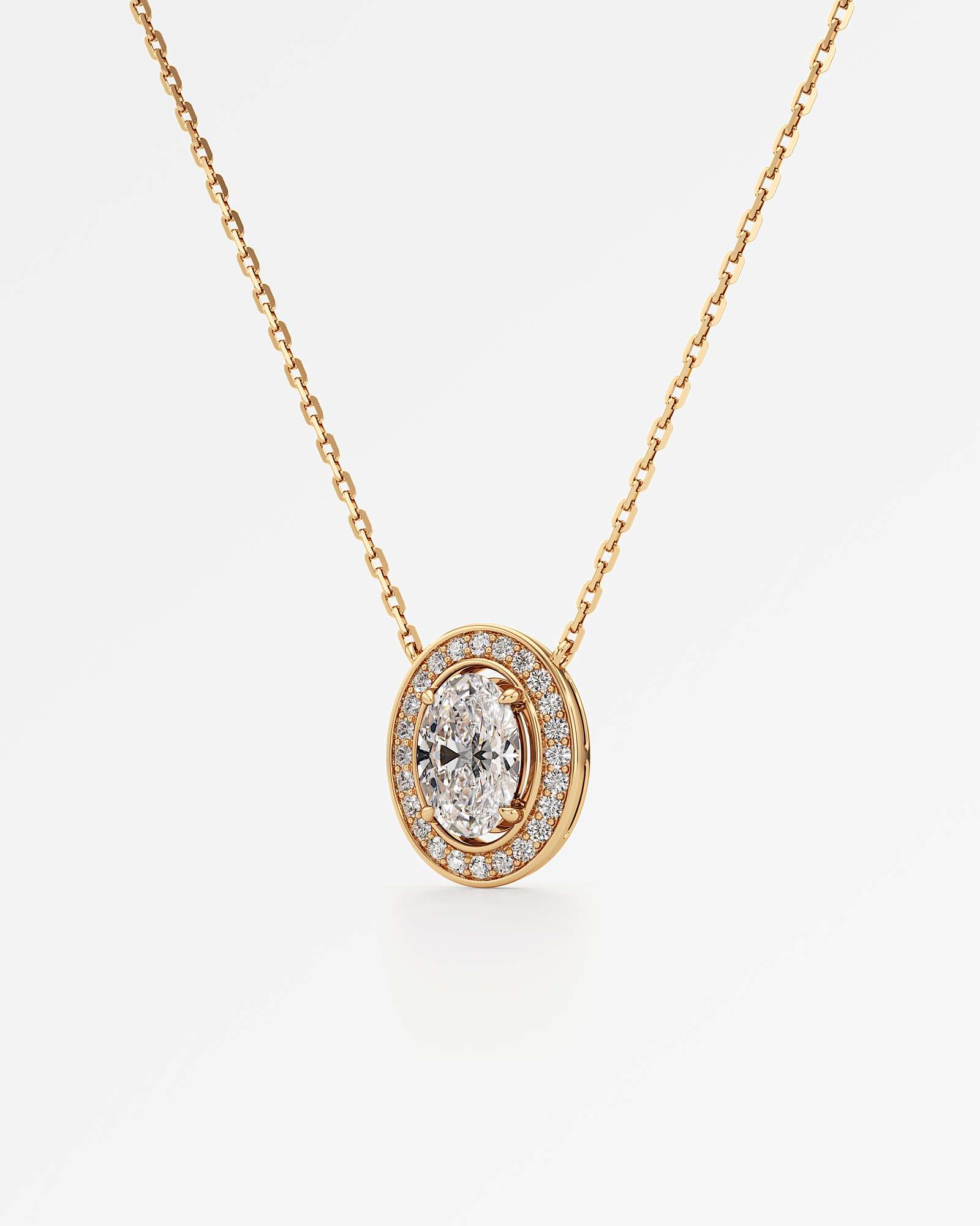 Celeste Diamond Halo Necklace 2 ct Oval Cut in 18K Yellow Gold – view 2