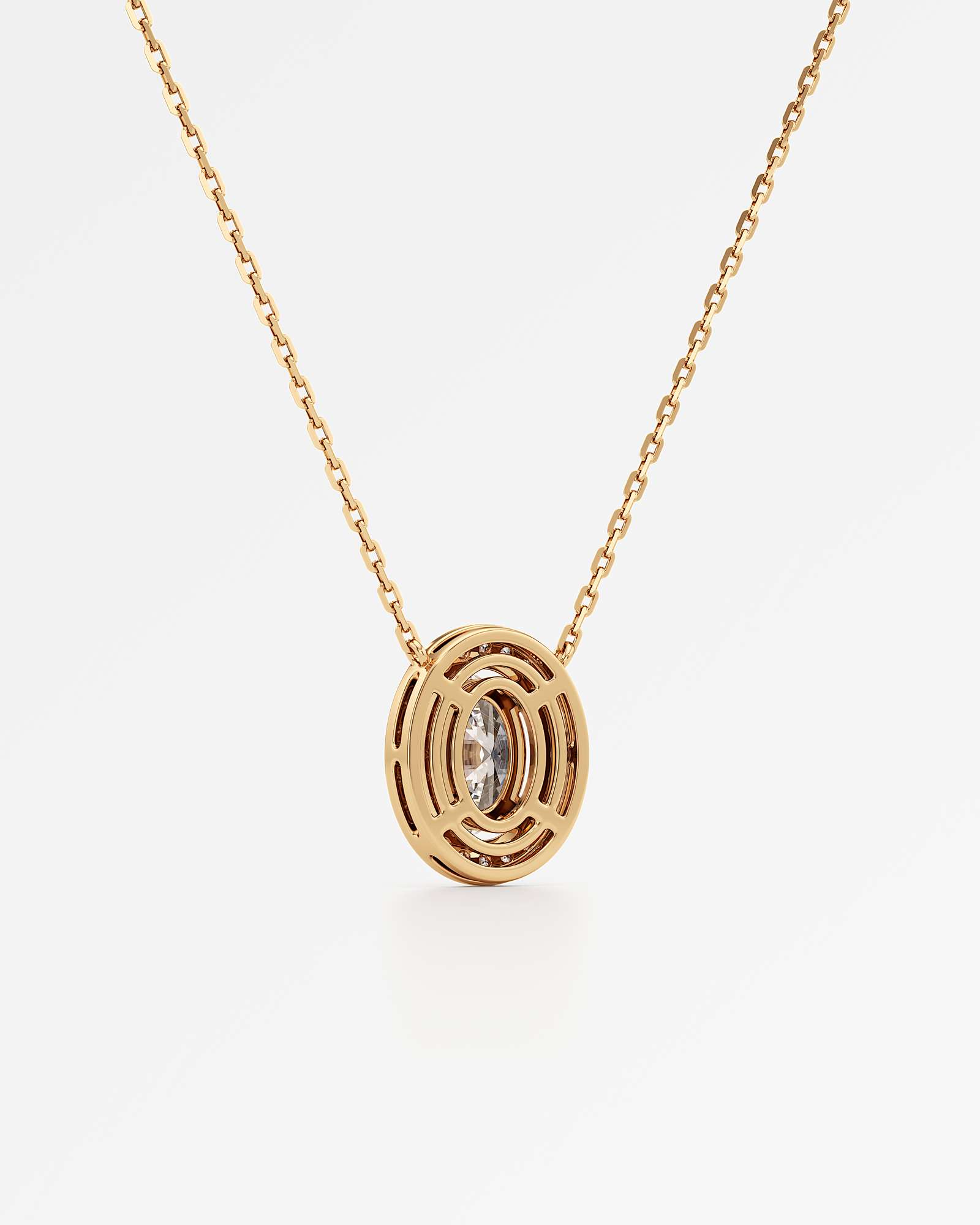 Celeste Diamond Halo Necklace 2 ct Oval Cut in 18K Yellow Gold – view 3