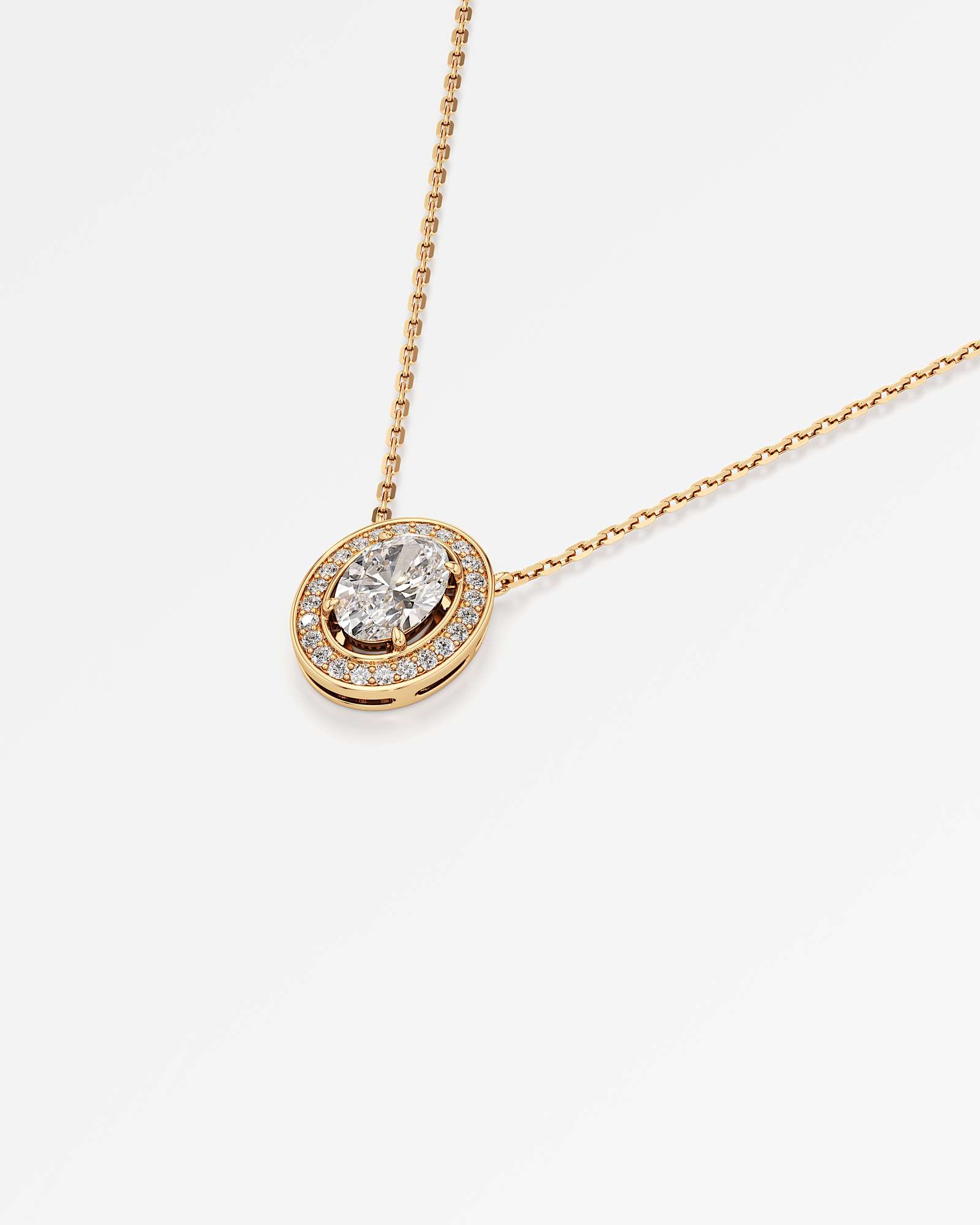 Celeste Diamond Halo Necklace 2 ct Oval Cut in 18K Yellow Gold – view 4
