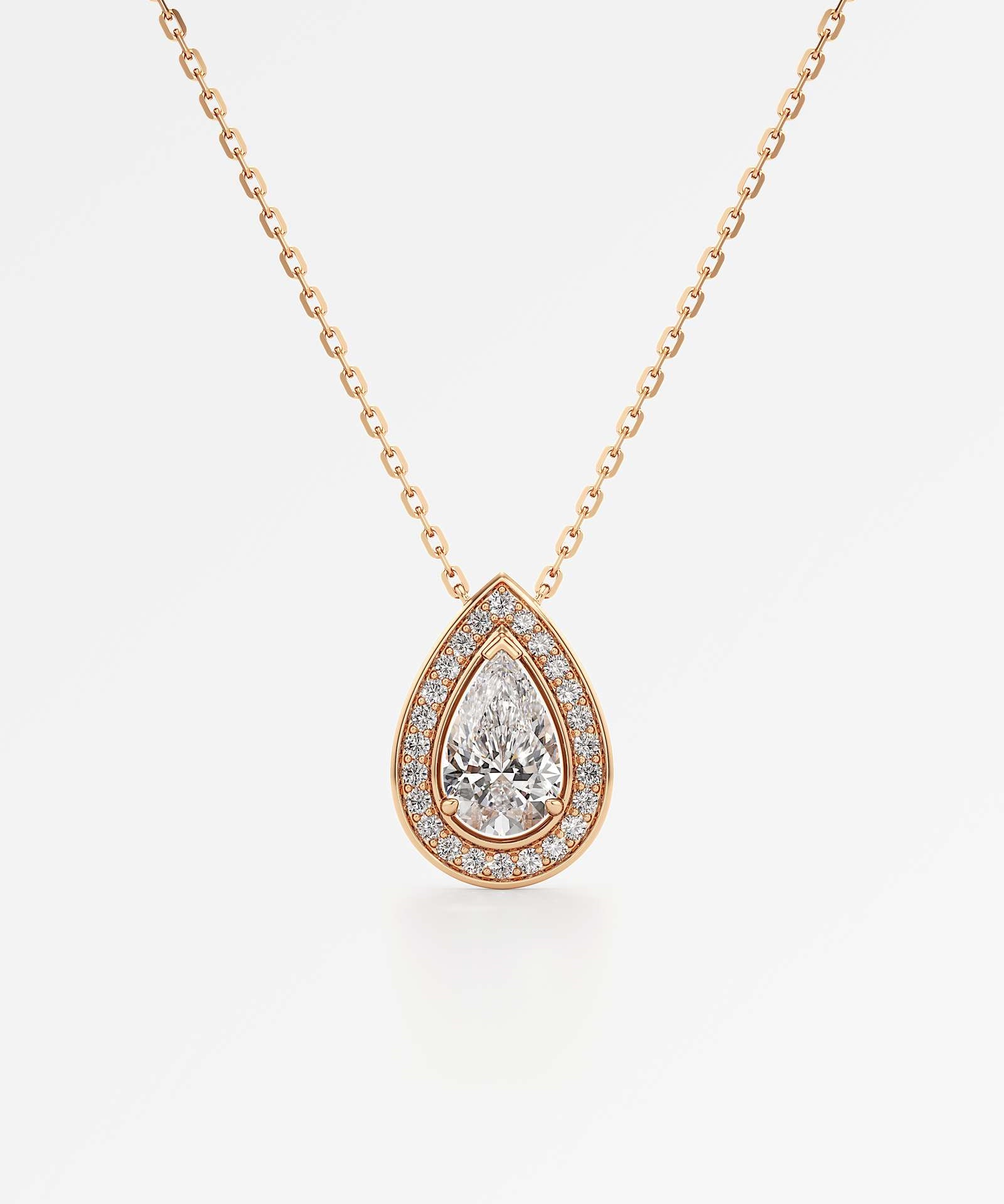 Celeste Diamond Halo Necklace 1.50 ct Pear Cut in 14K Rose Gold – view 1