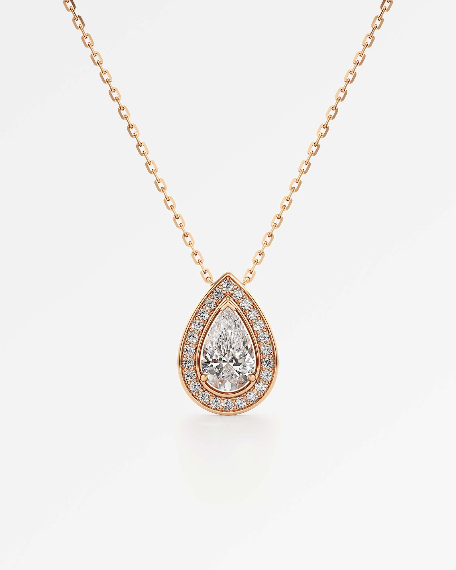 Celeste Diamond Halo Necklace 1.50 ct Pear Cut in 14K Rose Gold – view 1