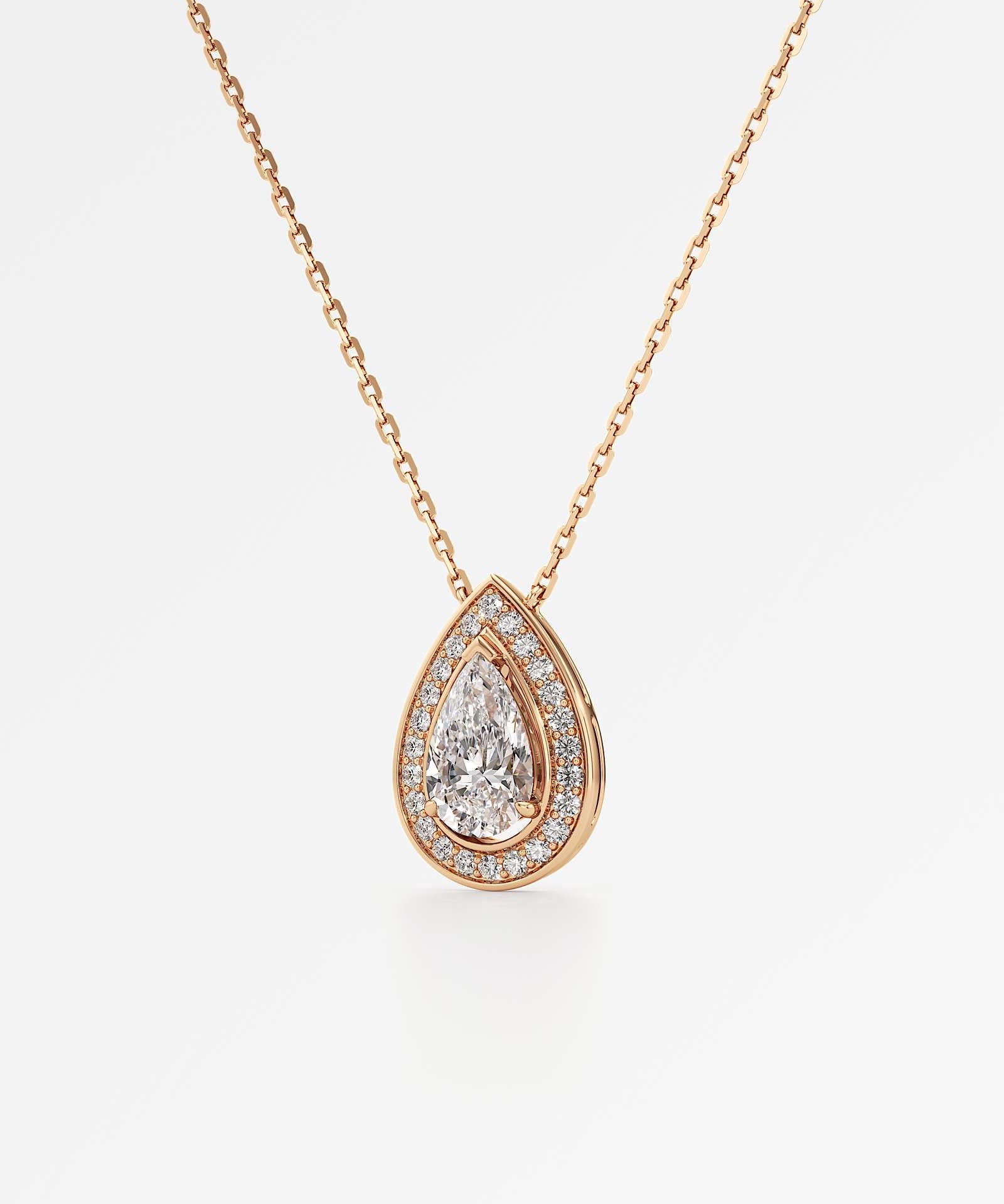 Celeste Diamond Halo Necklace 1.50 ct Pear Cut in 14K Rose Gold – view 2