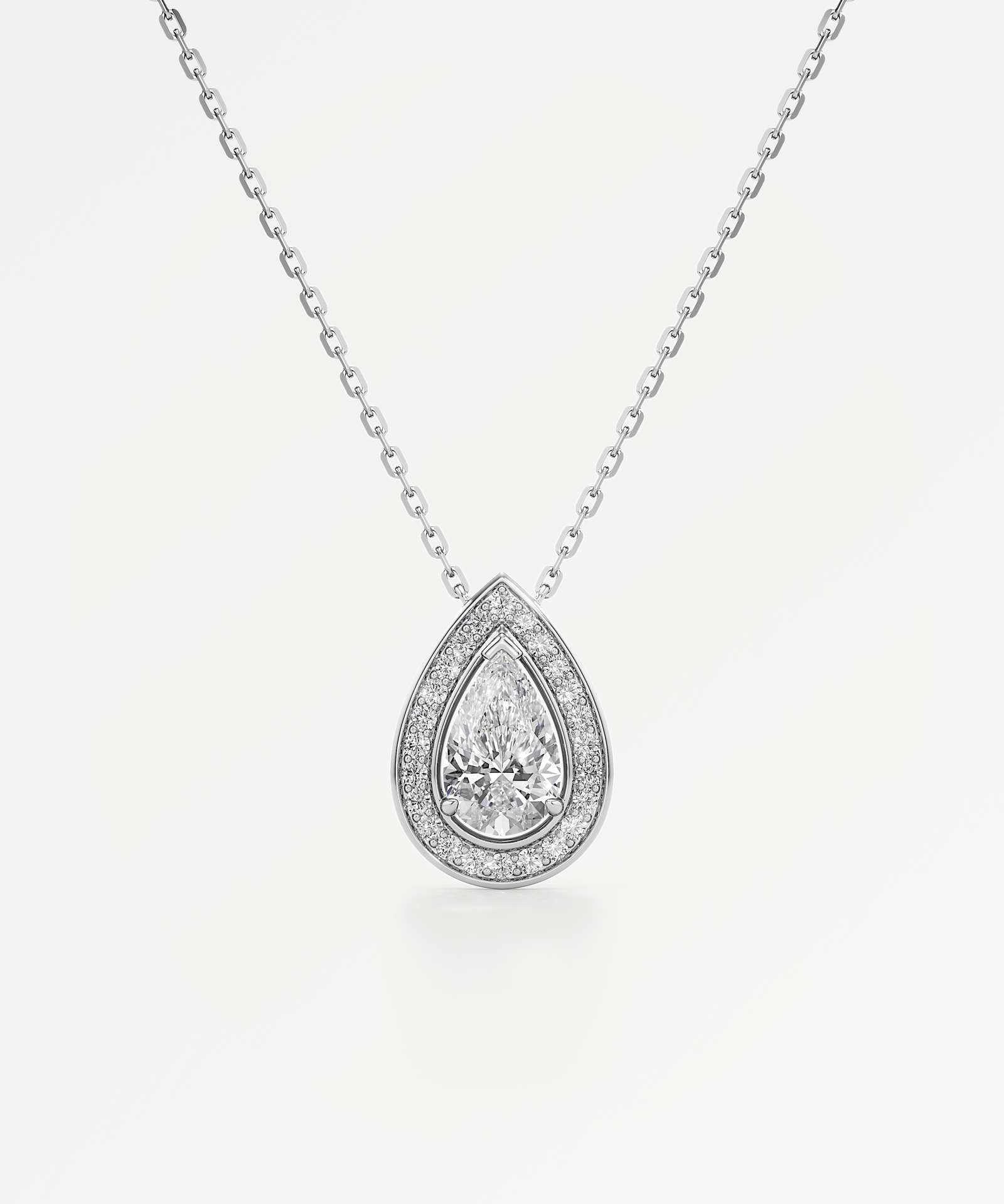 Celeste Diamond Halo Necklace 1.50 ct Pear Cut in 14K White Gold – view 1