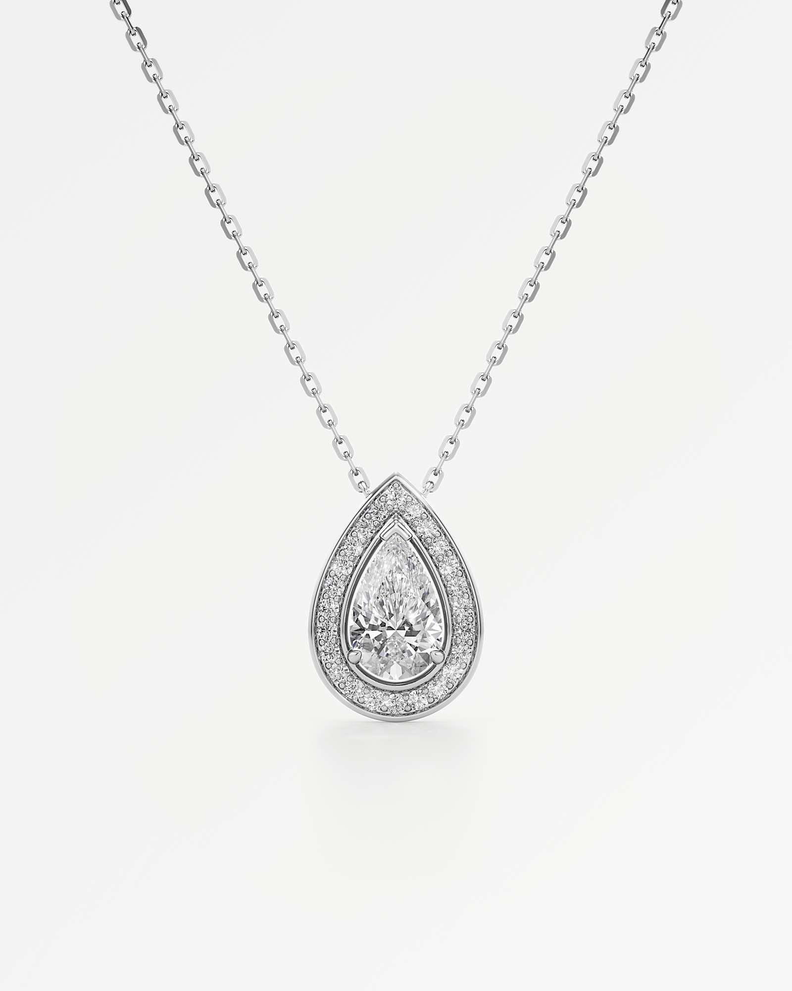 Celeste Diamond Halo Necklace 2 ct Pear Cut in 18K White Gold – view 1