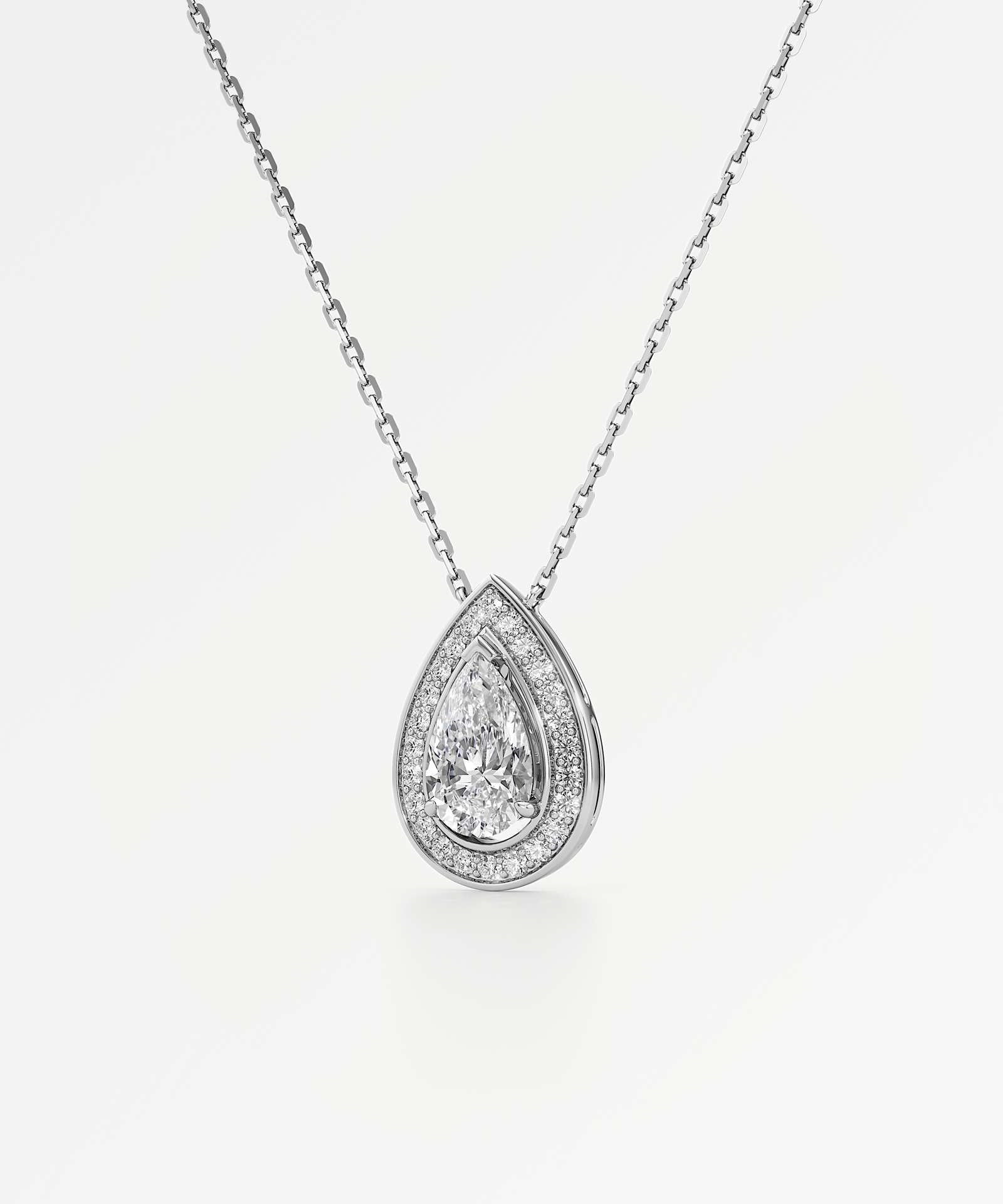 Celeste Diamond Halo Necklace 1.50 ct Pear Cut in 14K White Gold – view 2
