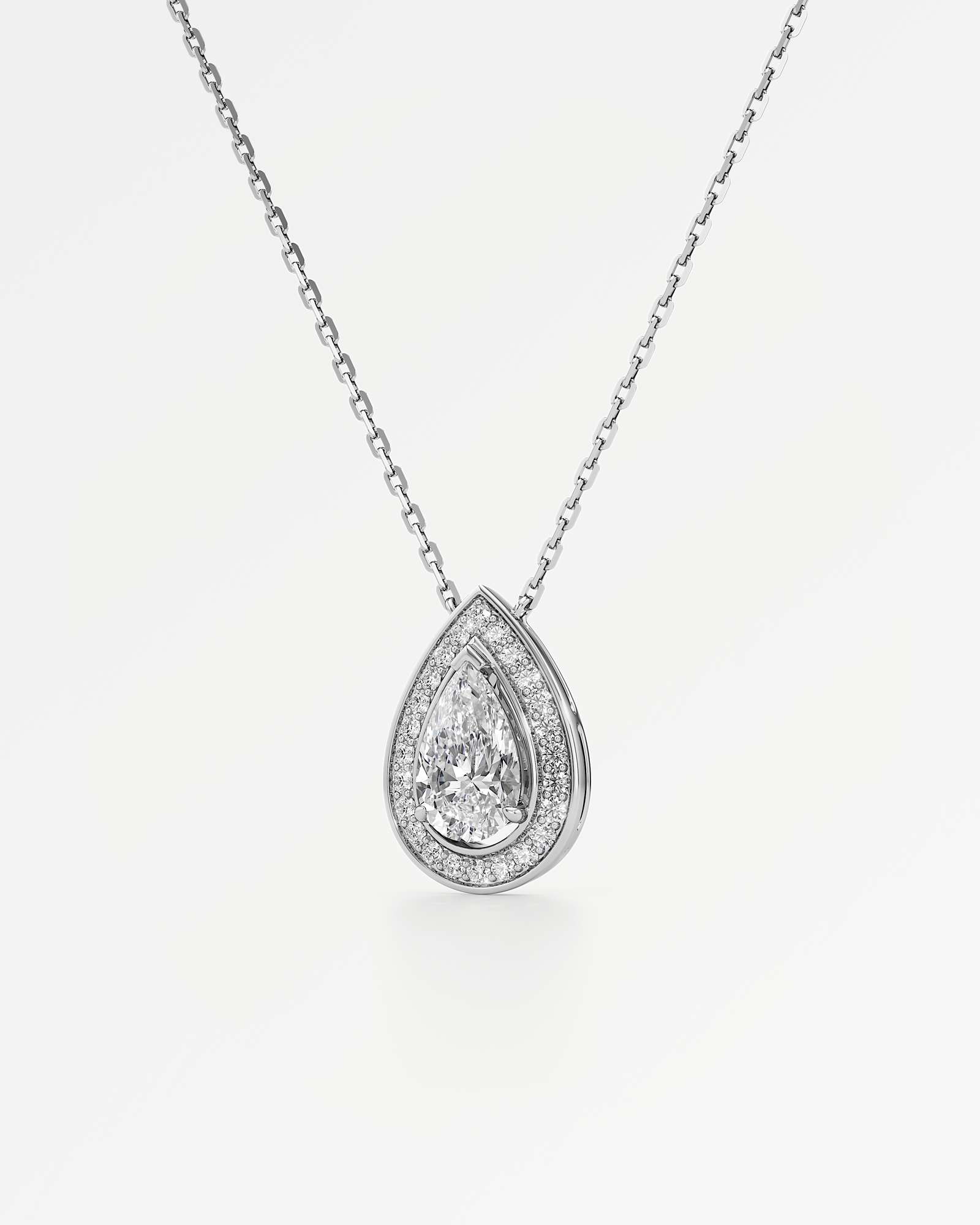 Celeste Diamond Halo Necklace 2 ct Pear Cut in 18K White Gold – view 2
