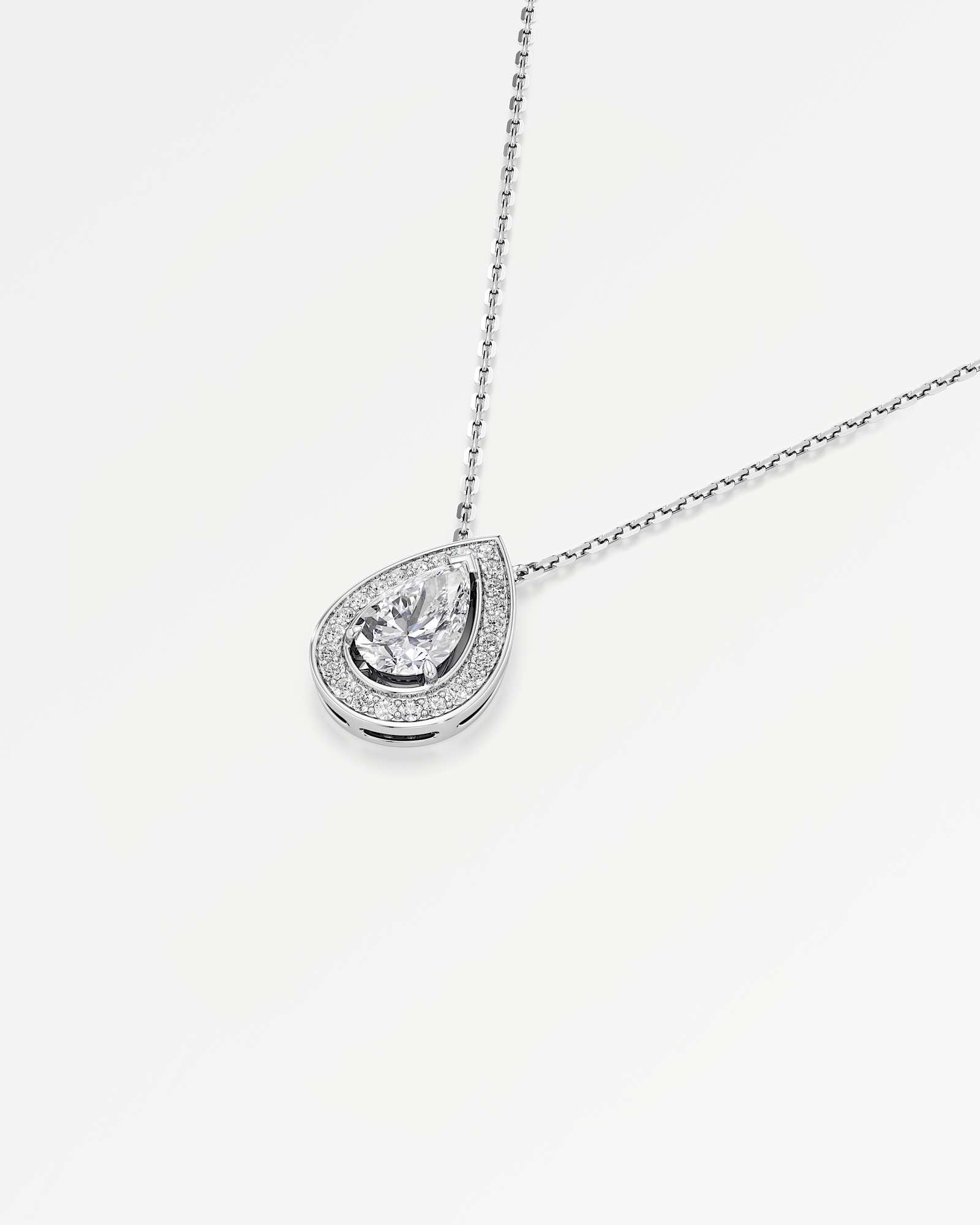 Celeste Diamond Halo Necklace 1.50 ct Pear Cut in 18K White Gold – view 4