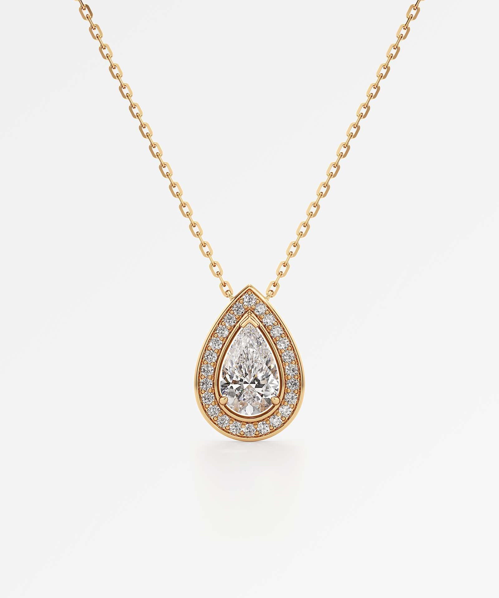 Celeste Diamond Halo Necklace 1.50 ct Pear Cut in 18K Yellow Gold – view 1
